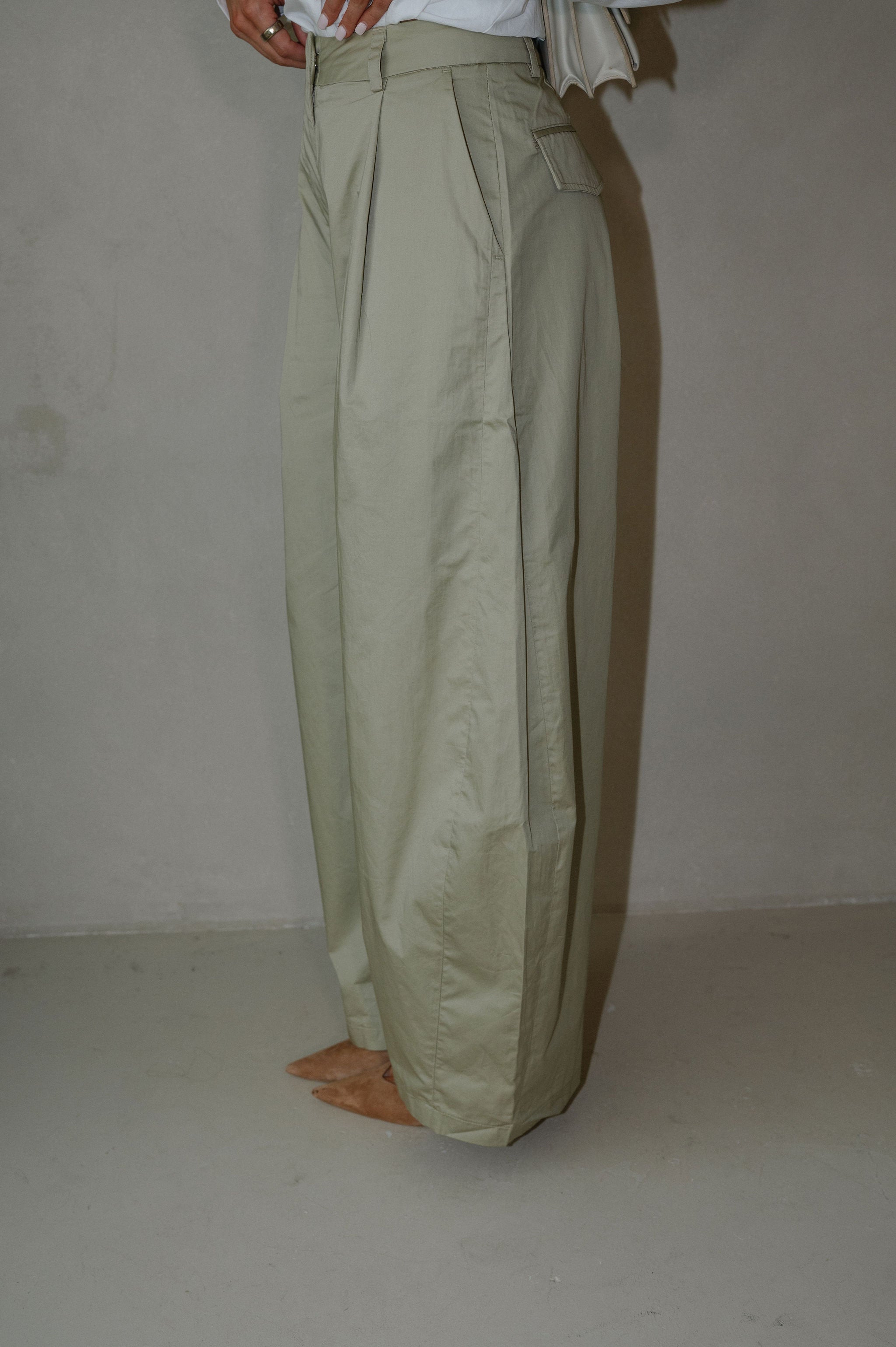 High-Rise Pintuck Wide Leg Pants-Light Olive