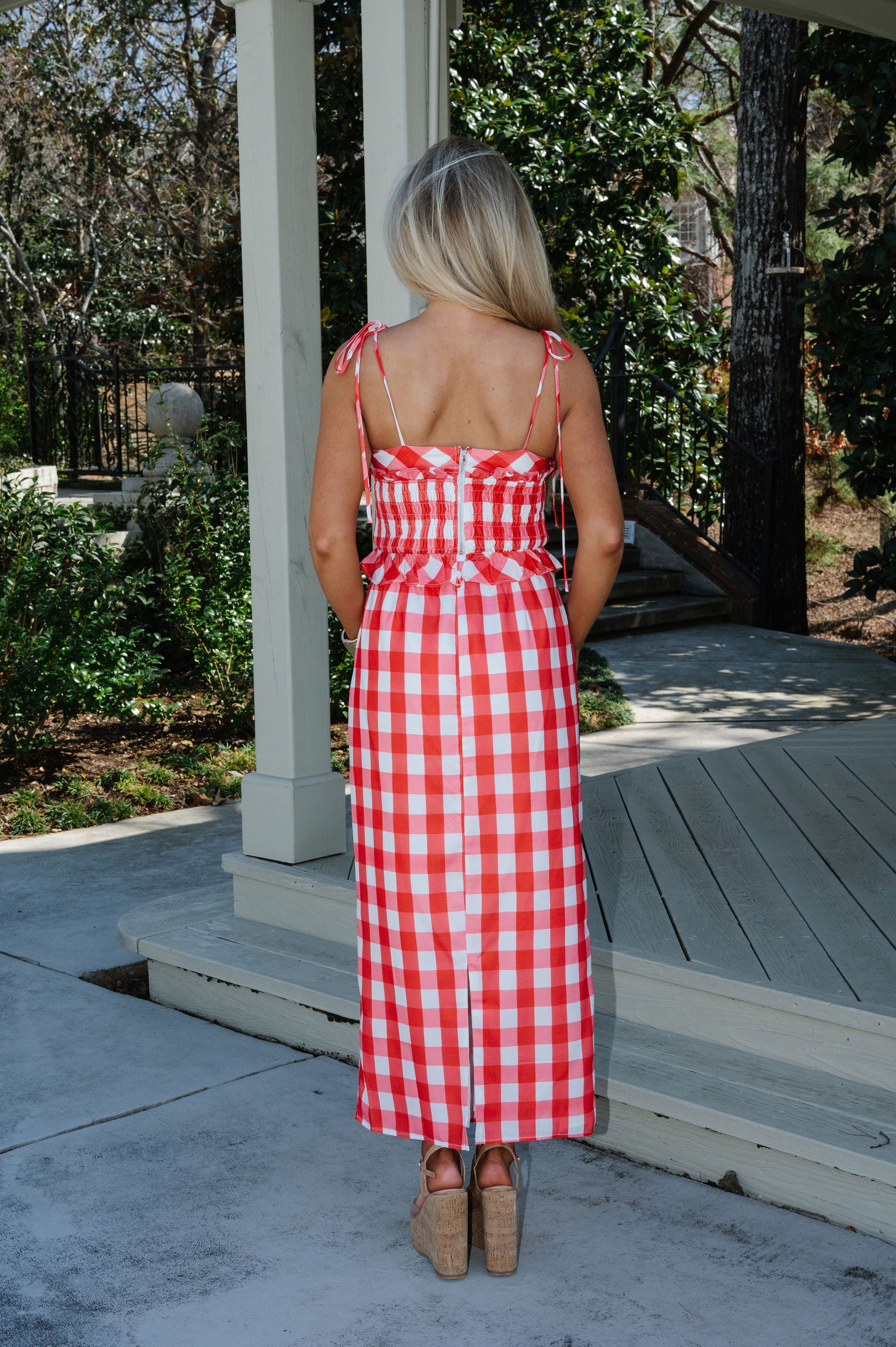 Collier Gingham Skirt Set-Red/White