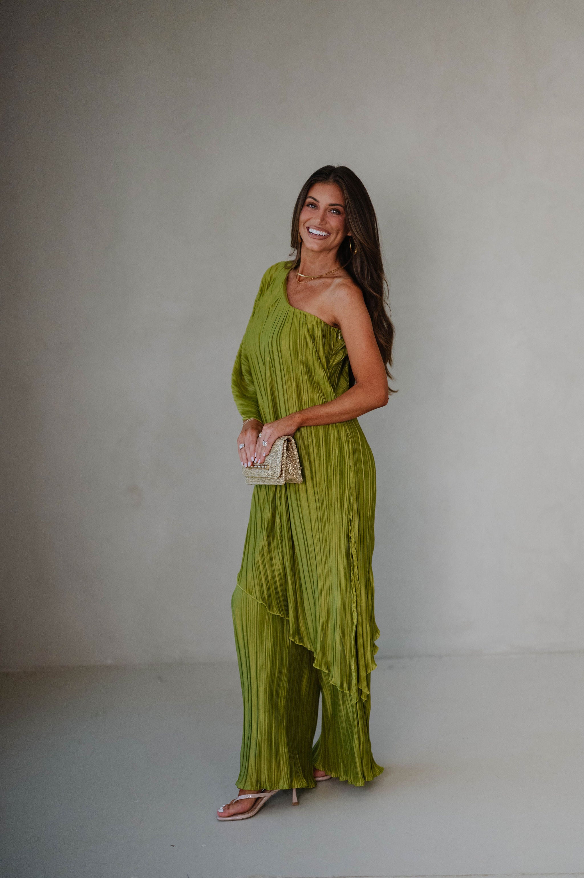 Charie Pleated Pants Set-Chartreuse