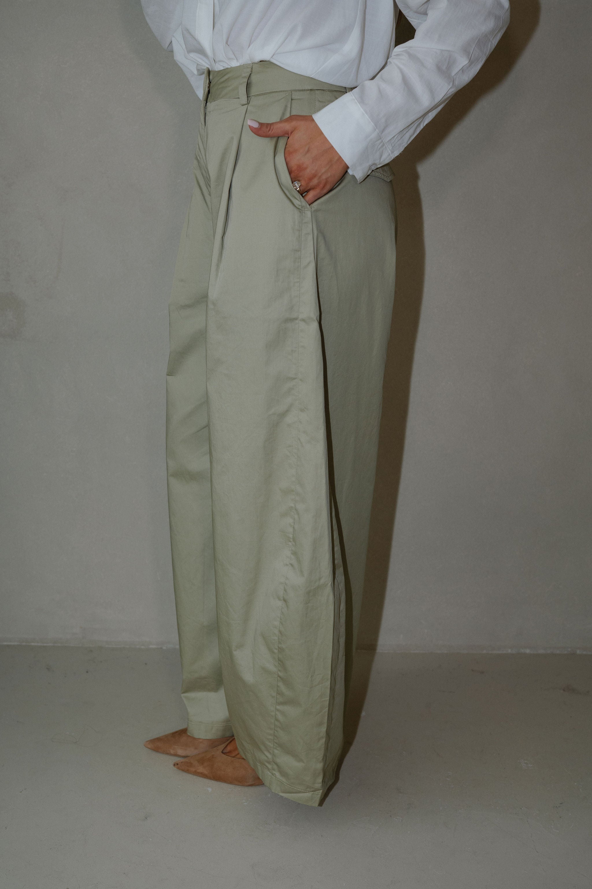 High-Rise Pintuck Wide Leg Pants-Light Olive
