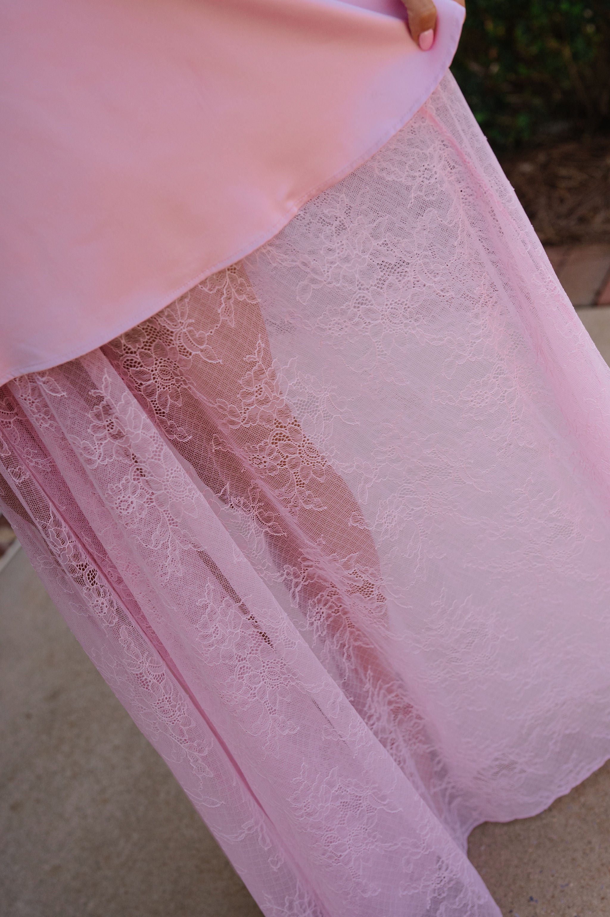 Riley Contrast Lace Skirt Satin Maxi Dress-Pink