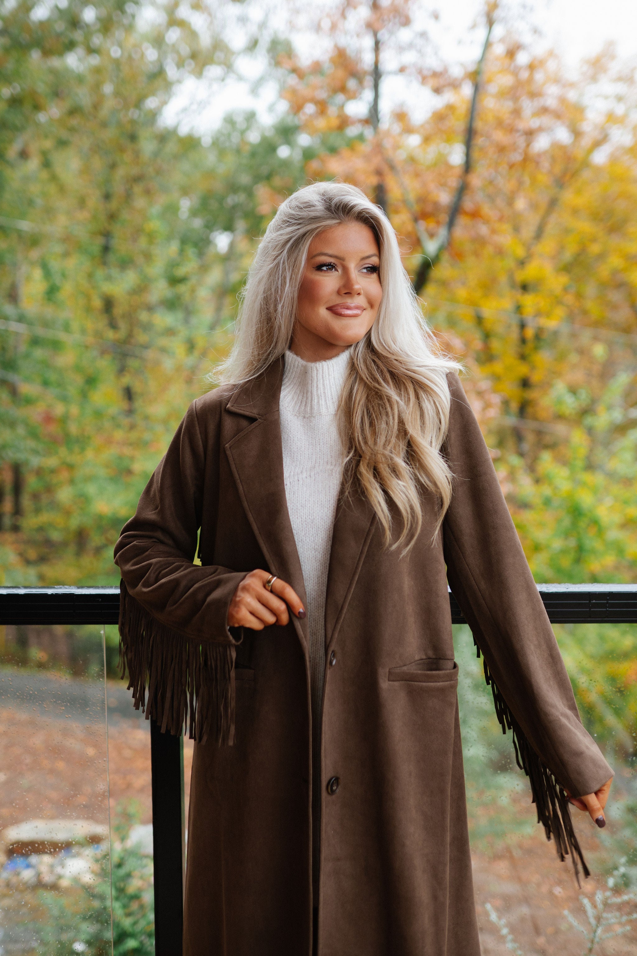 Suede Fringe Coat-Brown