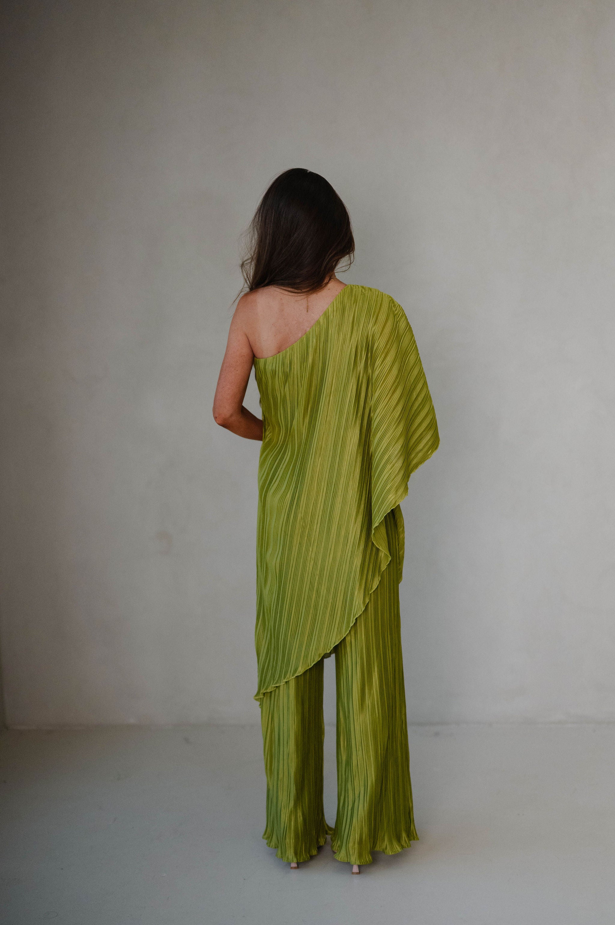 Charie Pleated Pants Set-Chartreuse