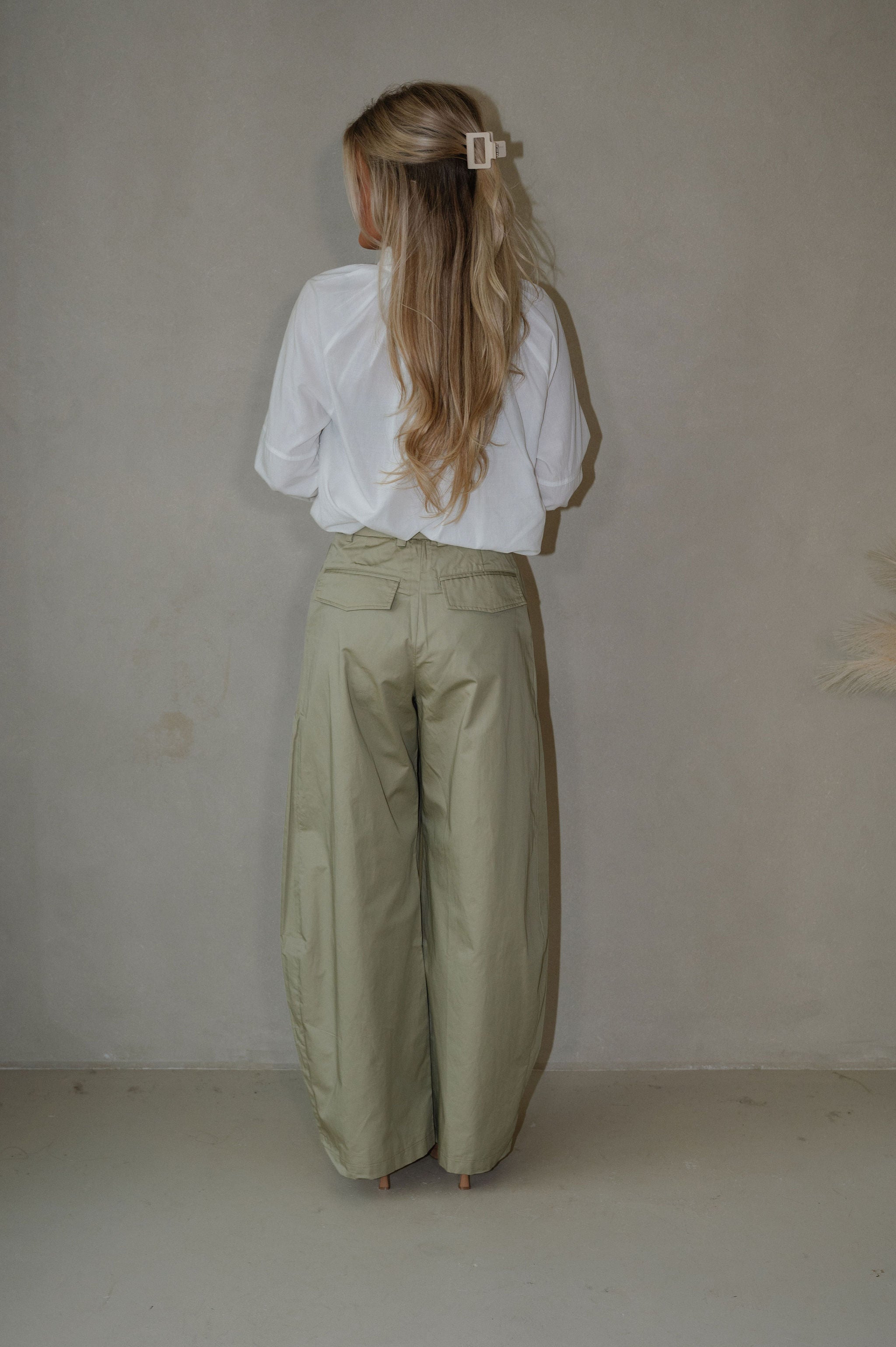 High-Rise Pintuck Wide Leg Pants-Light Olive