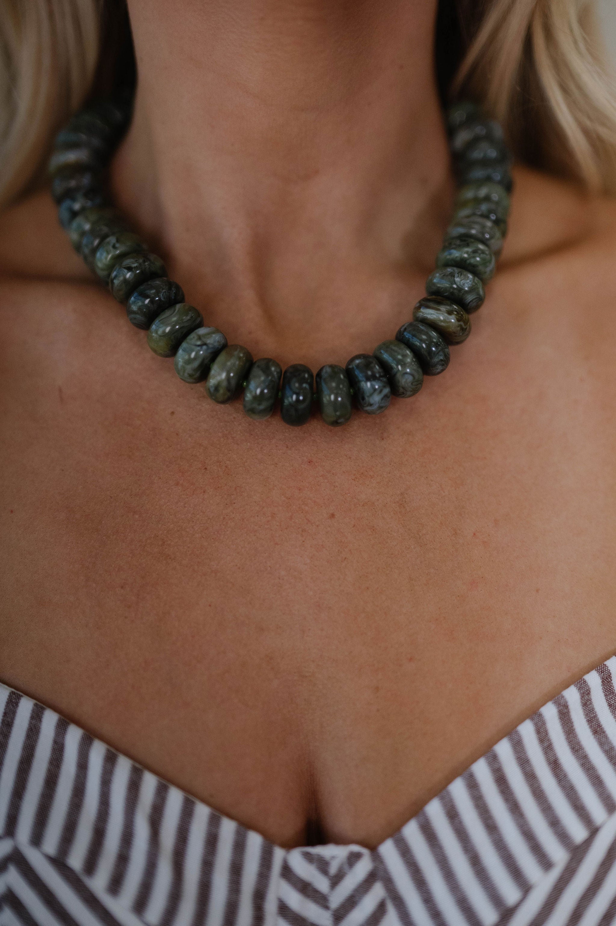 Marble Beaded Necklace-Olive