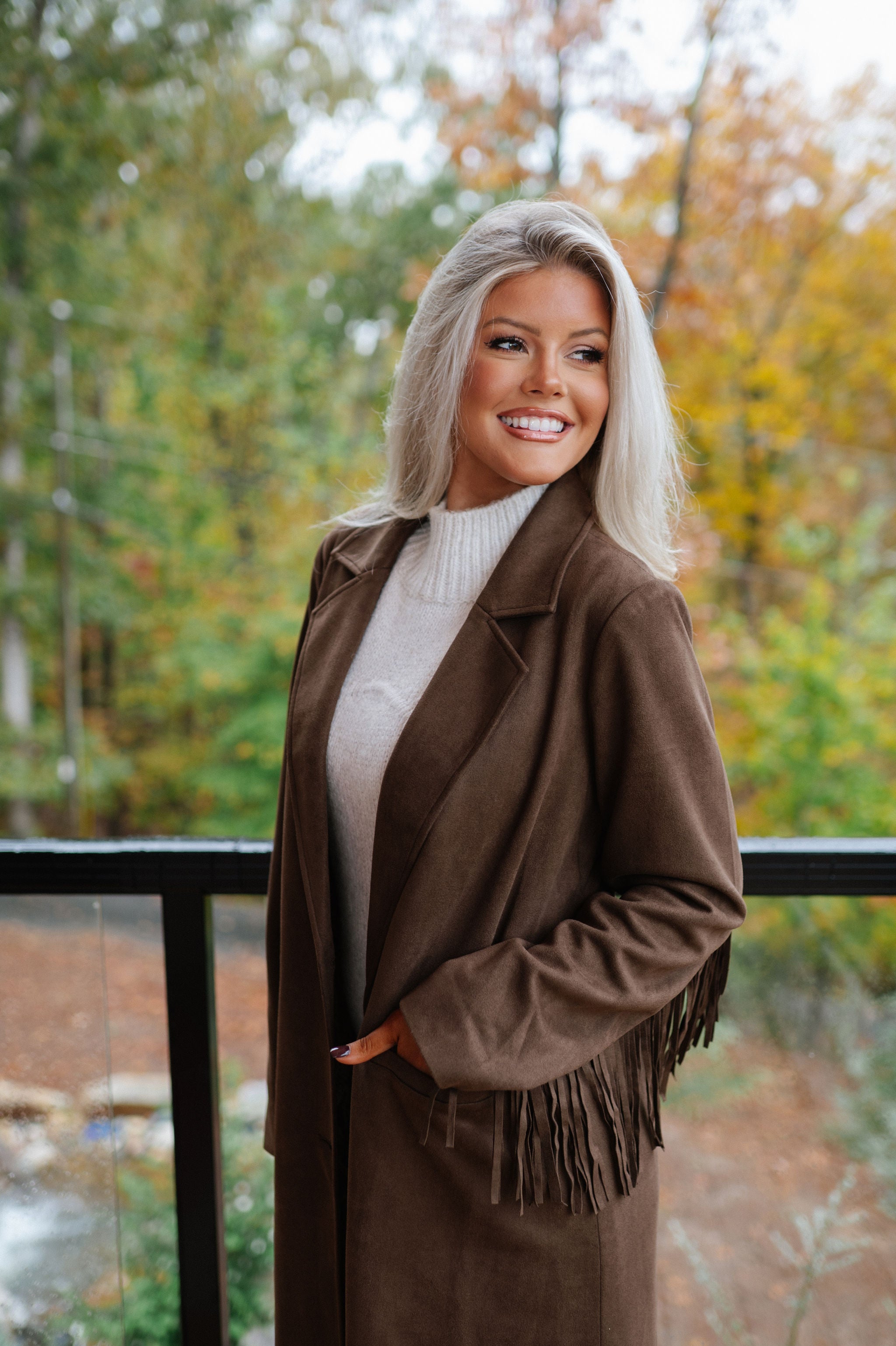 Suede Fringe Coat-Brown