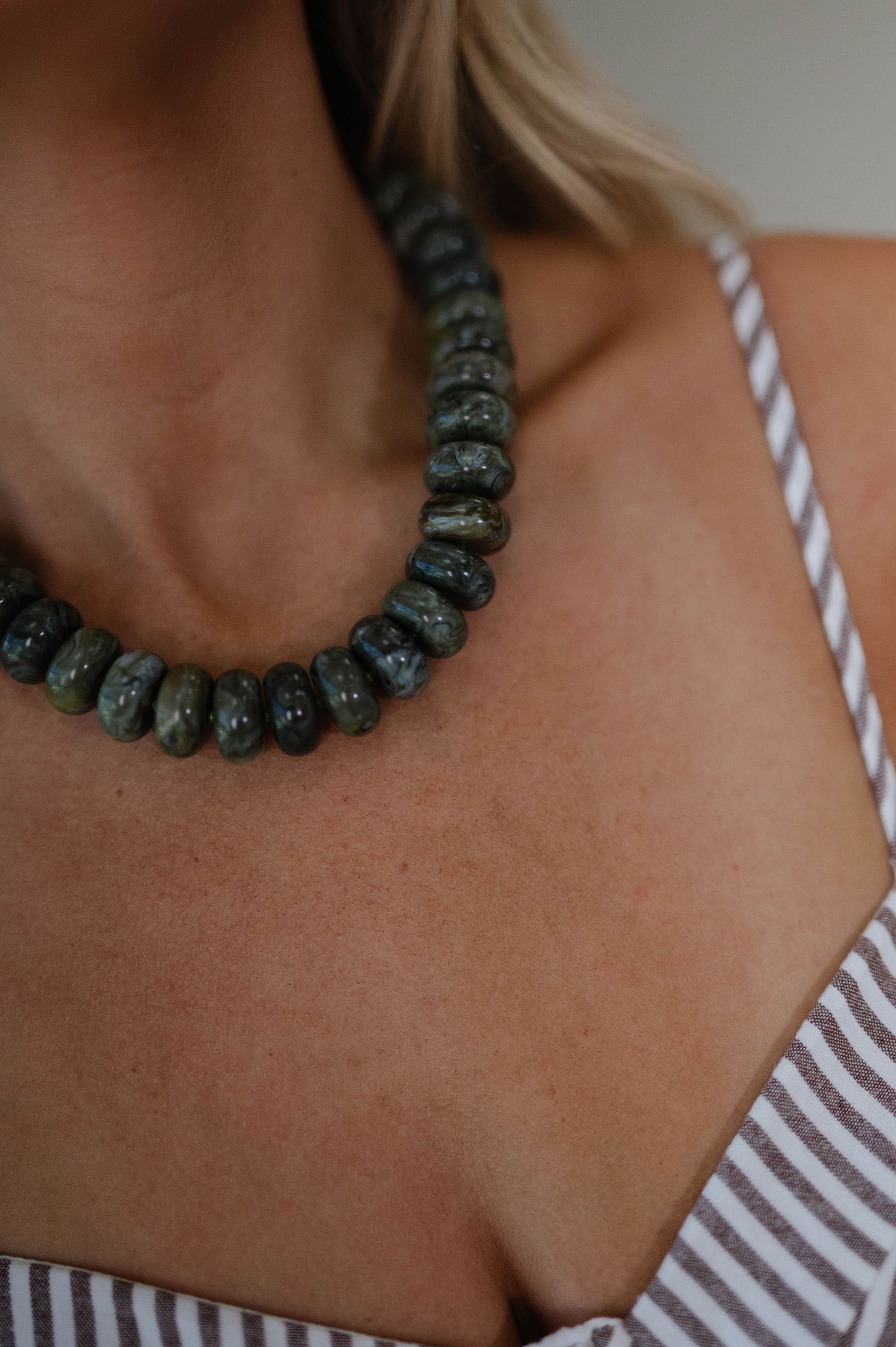 Marble Beaded Necklace-Olive