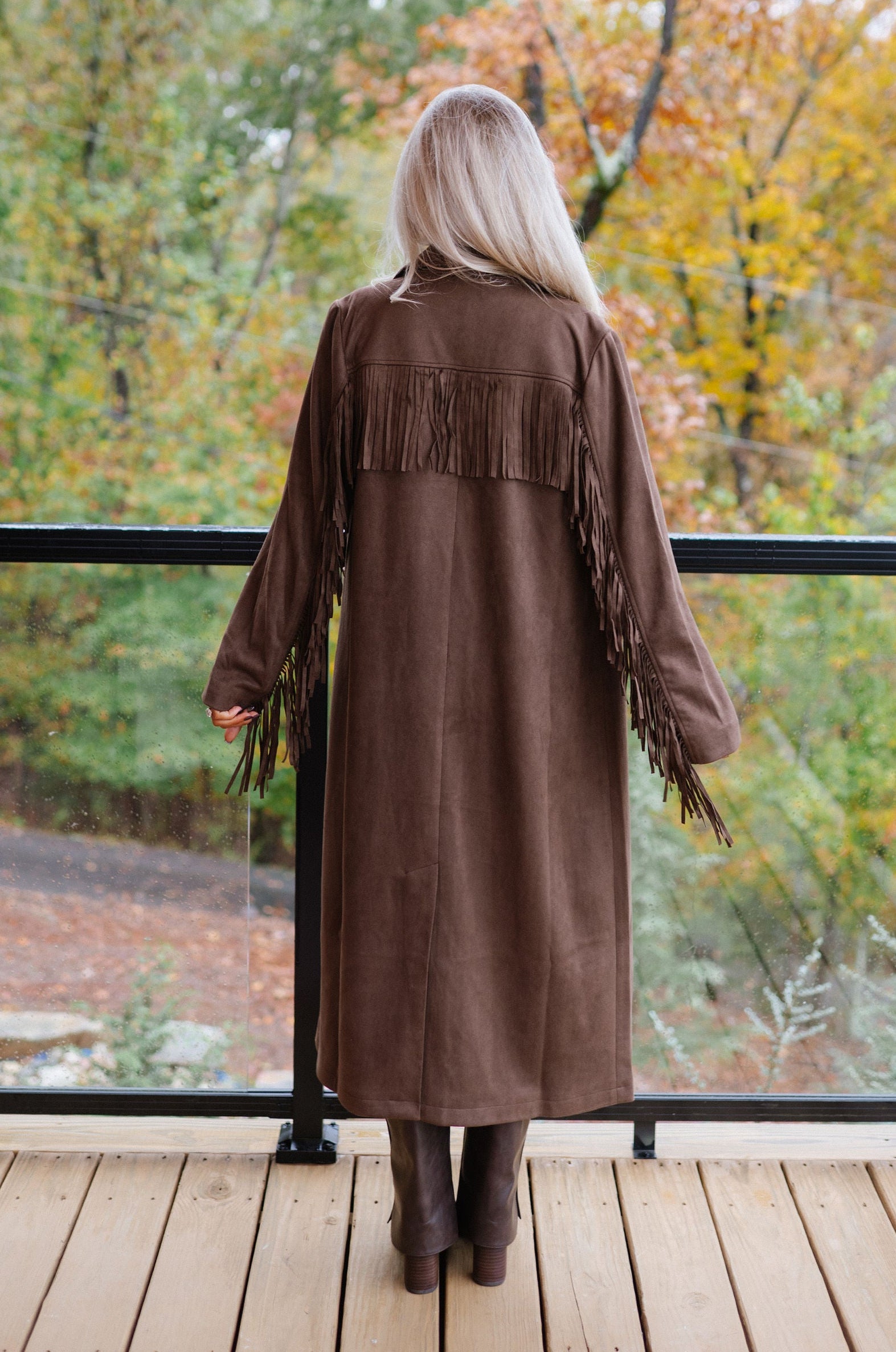 Suede Fringe Coat-Brown