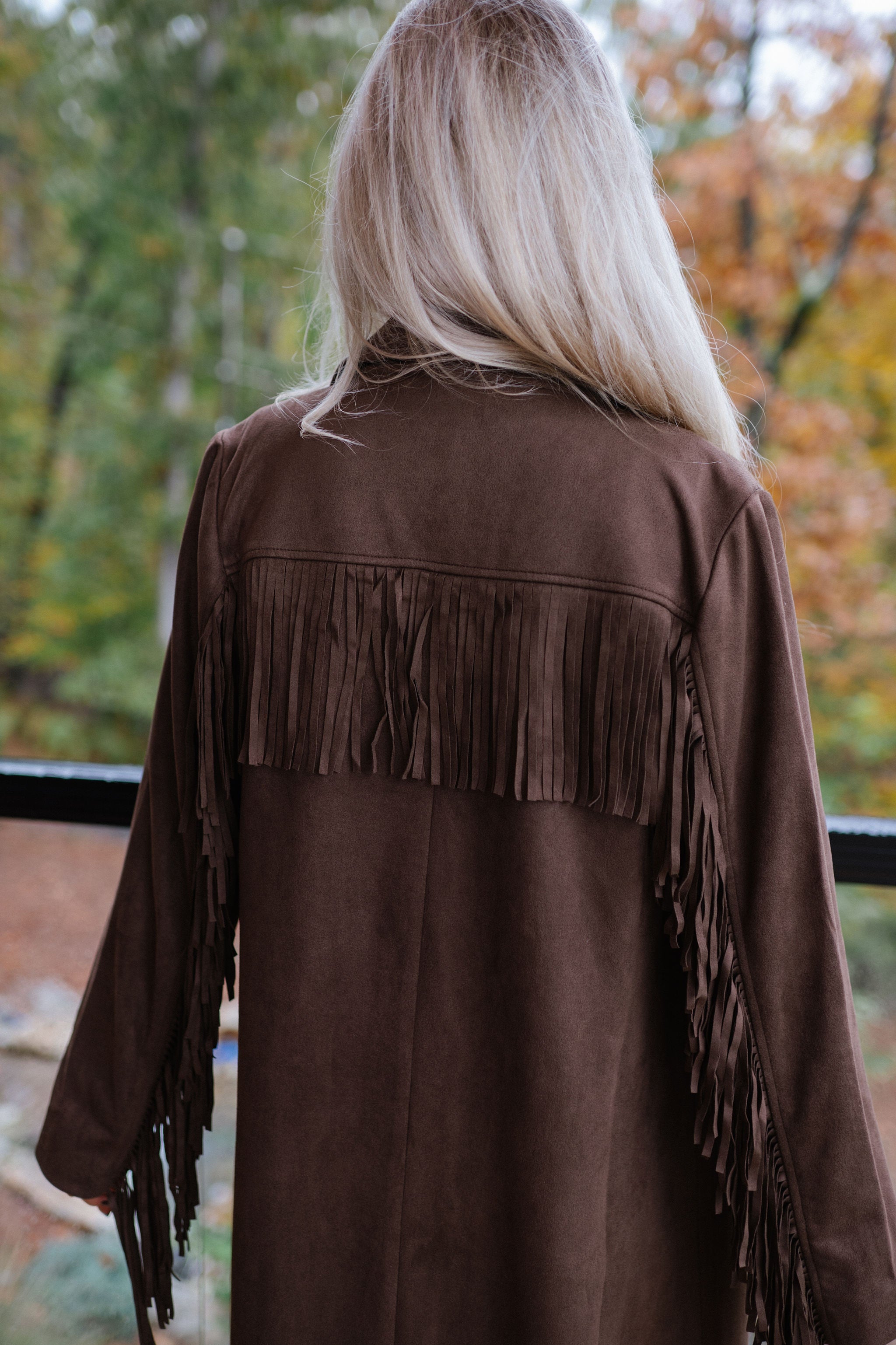 Suede Fringe Coat-Brown