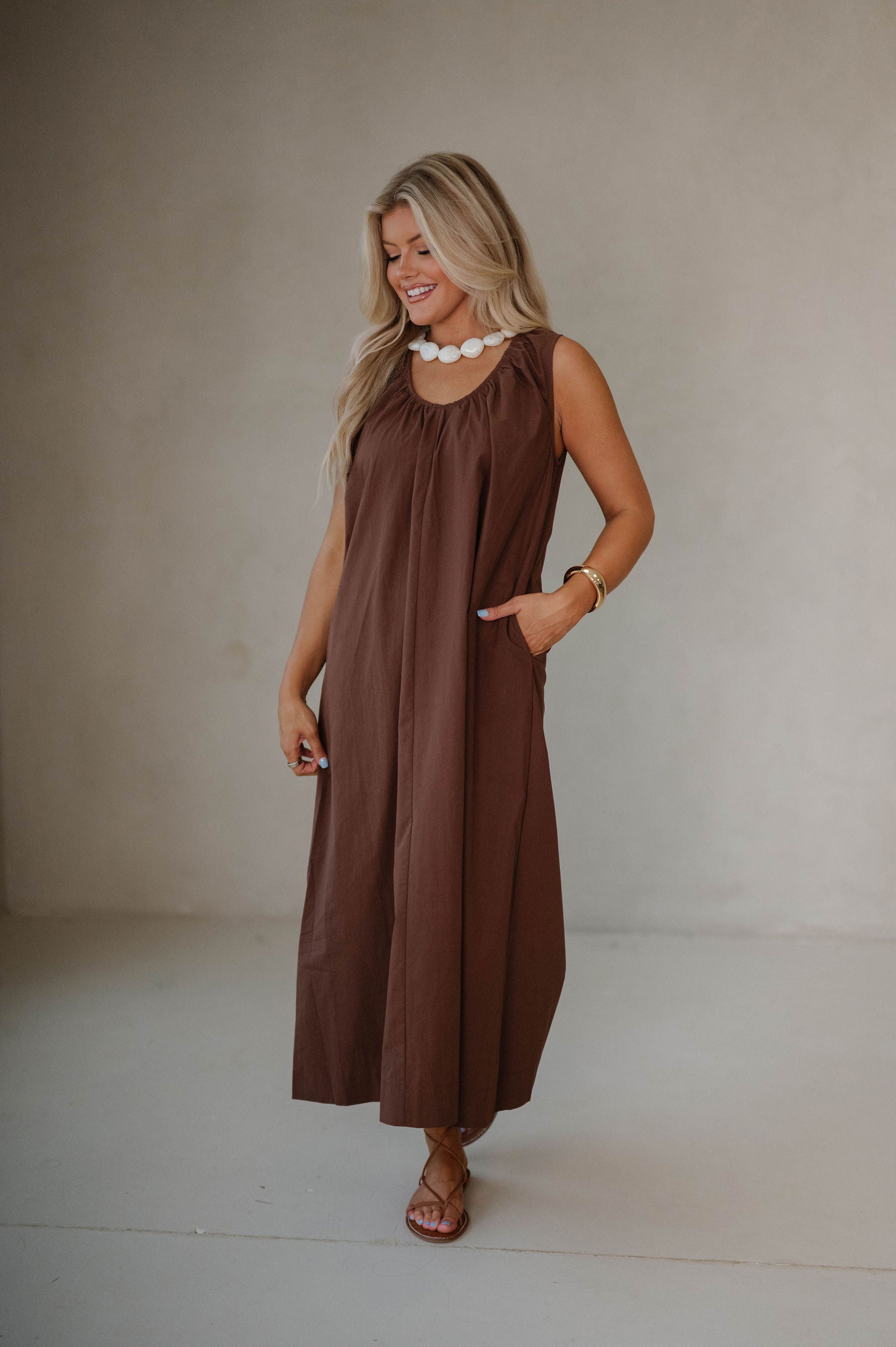 Sunday Sleeveless Midi Dress- Brown