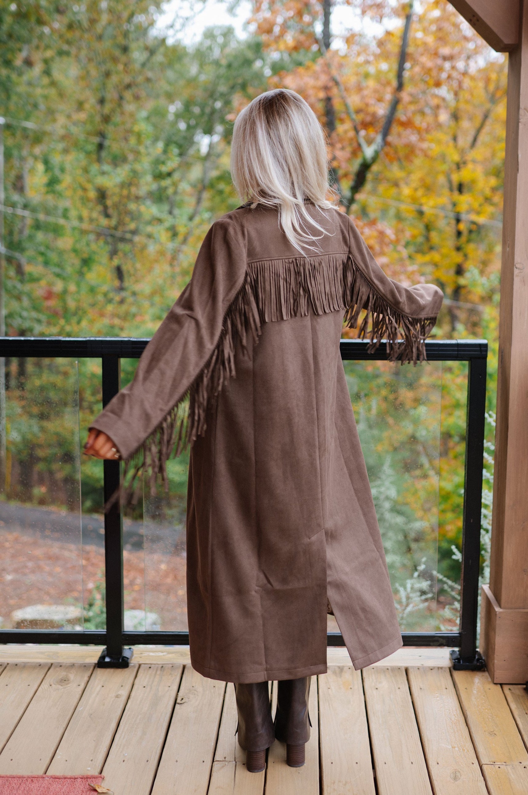 Suede Fringe Coat-Brown
