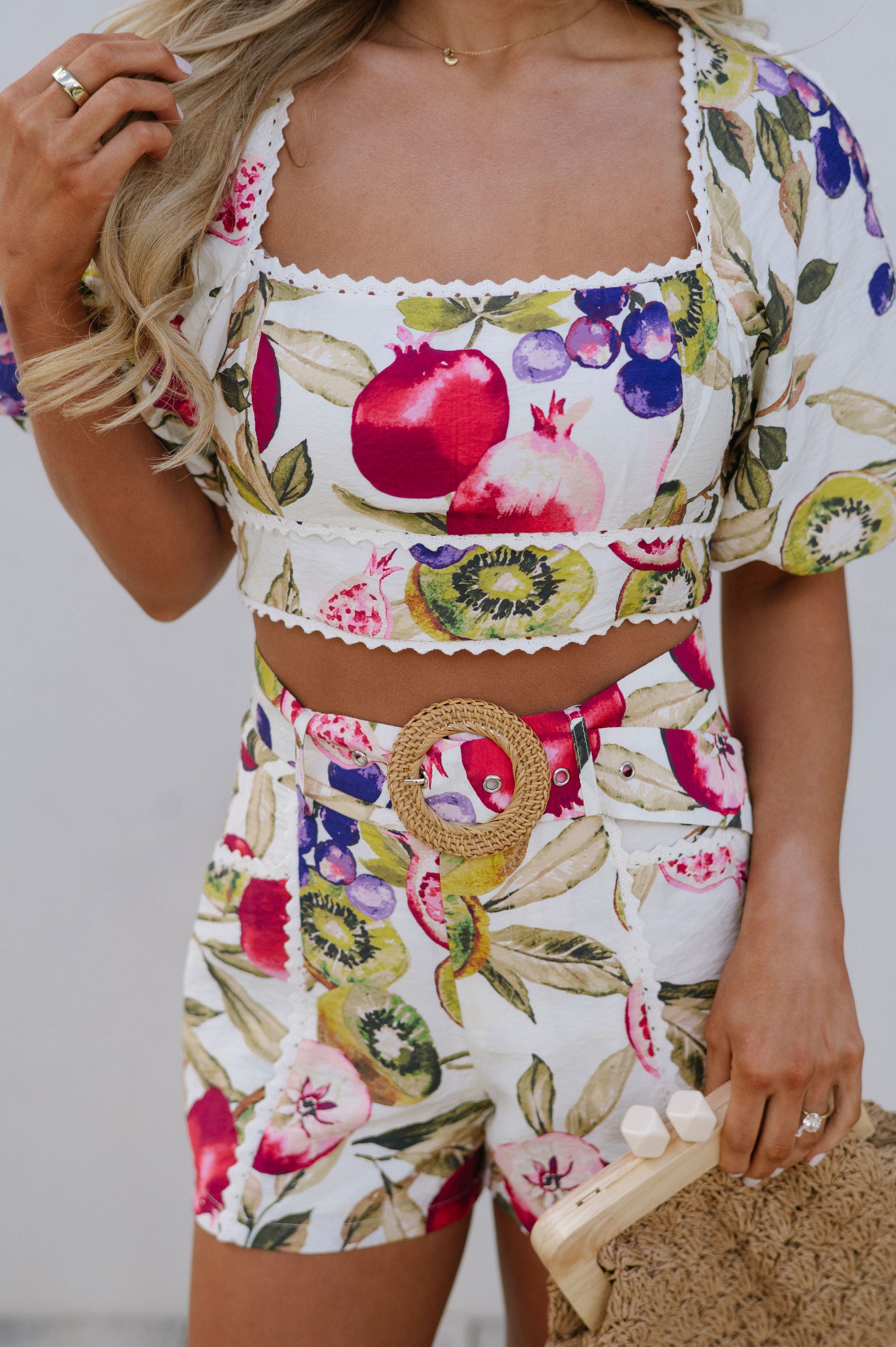 Fruit Print Shorts Set-Ivory/Multi