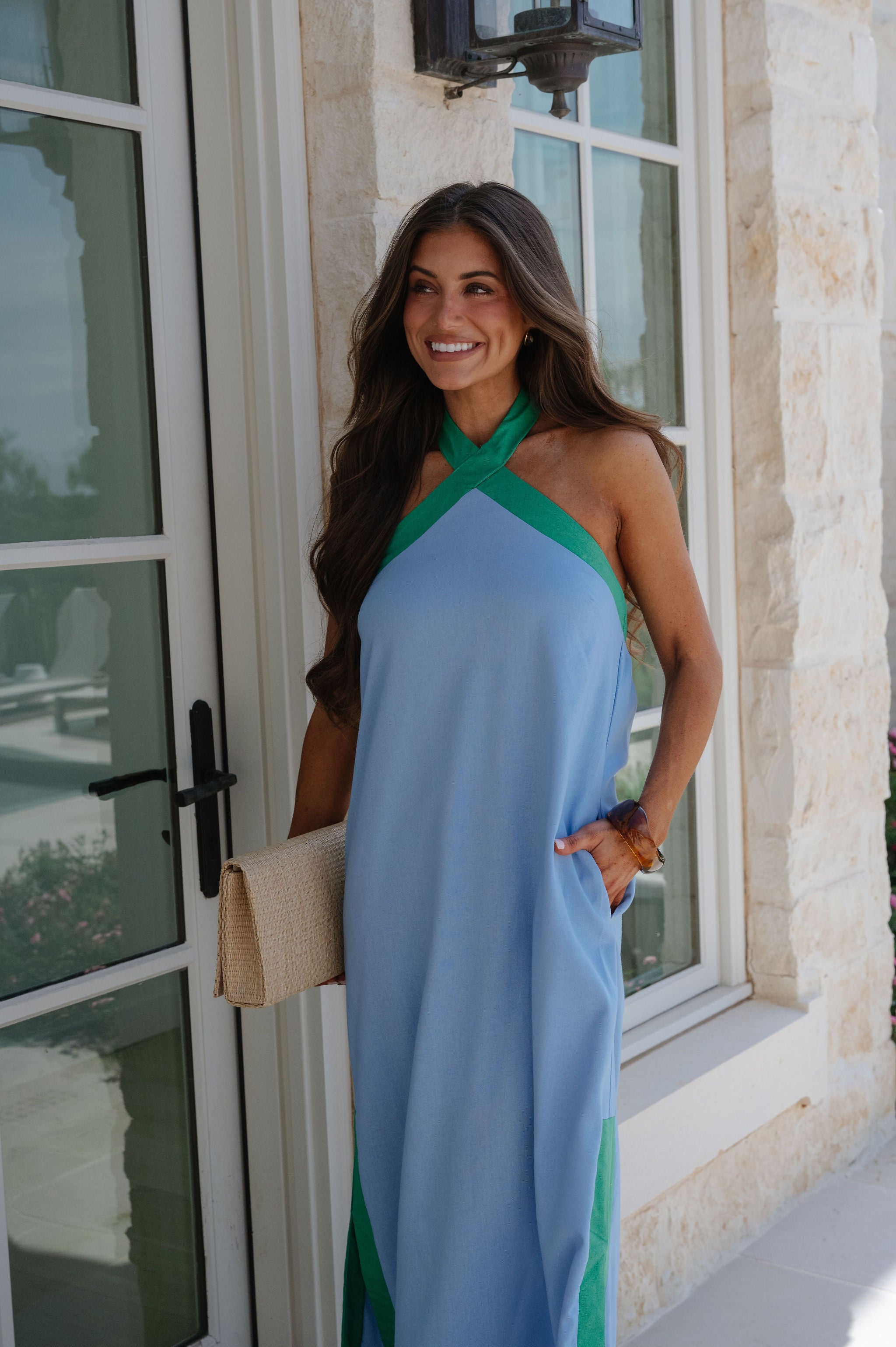 Beau Halter Maxi Dress-Blue Beau Halter Maxi Dress-Blue