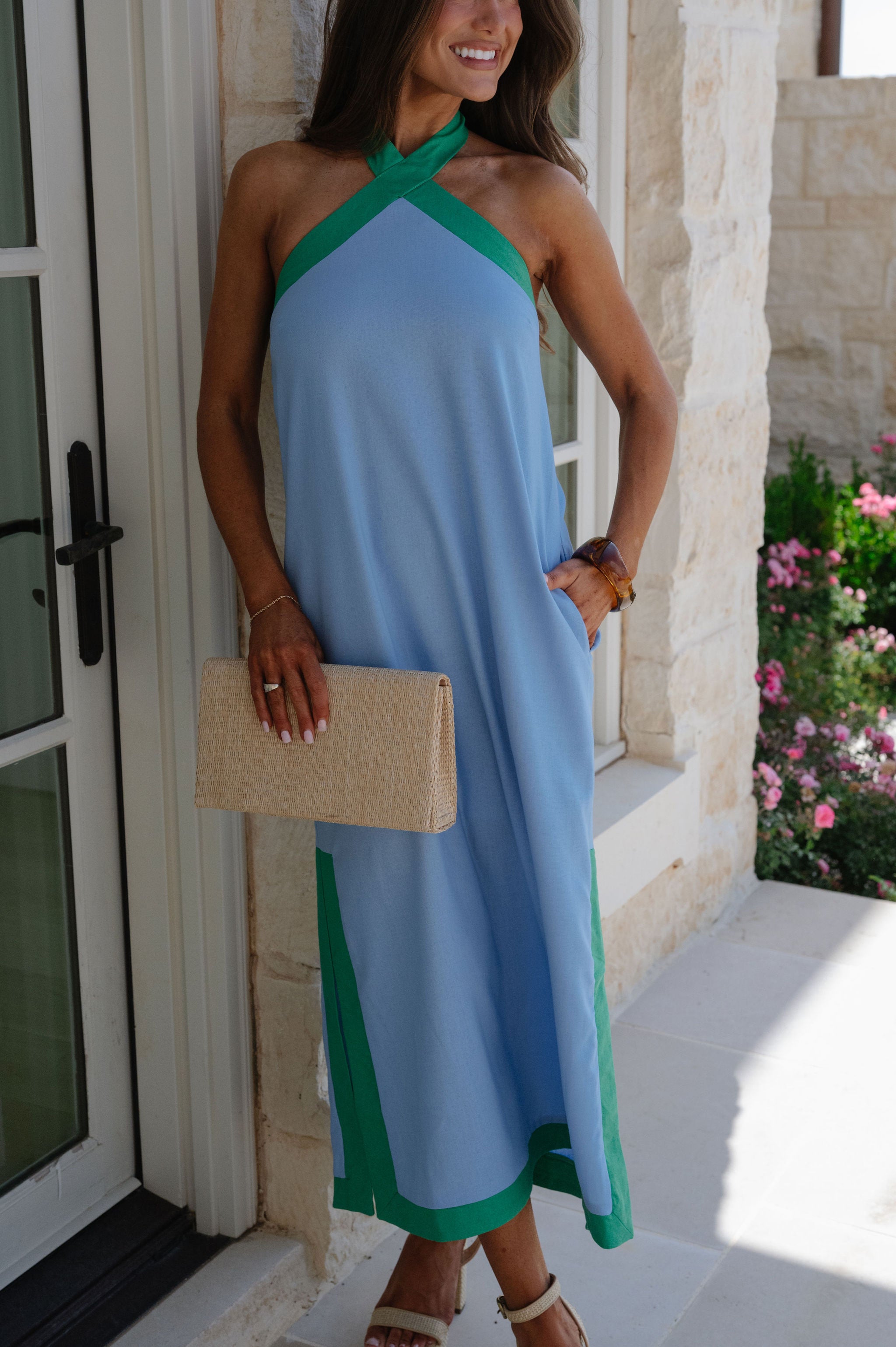 Beau Halter Maxi Dress-Blue Beau Halter Maxi Dress-Blue