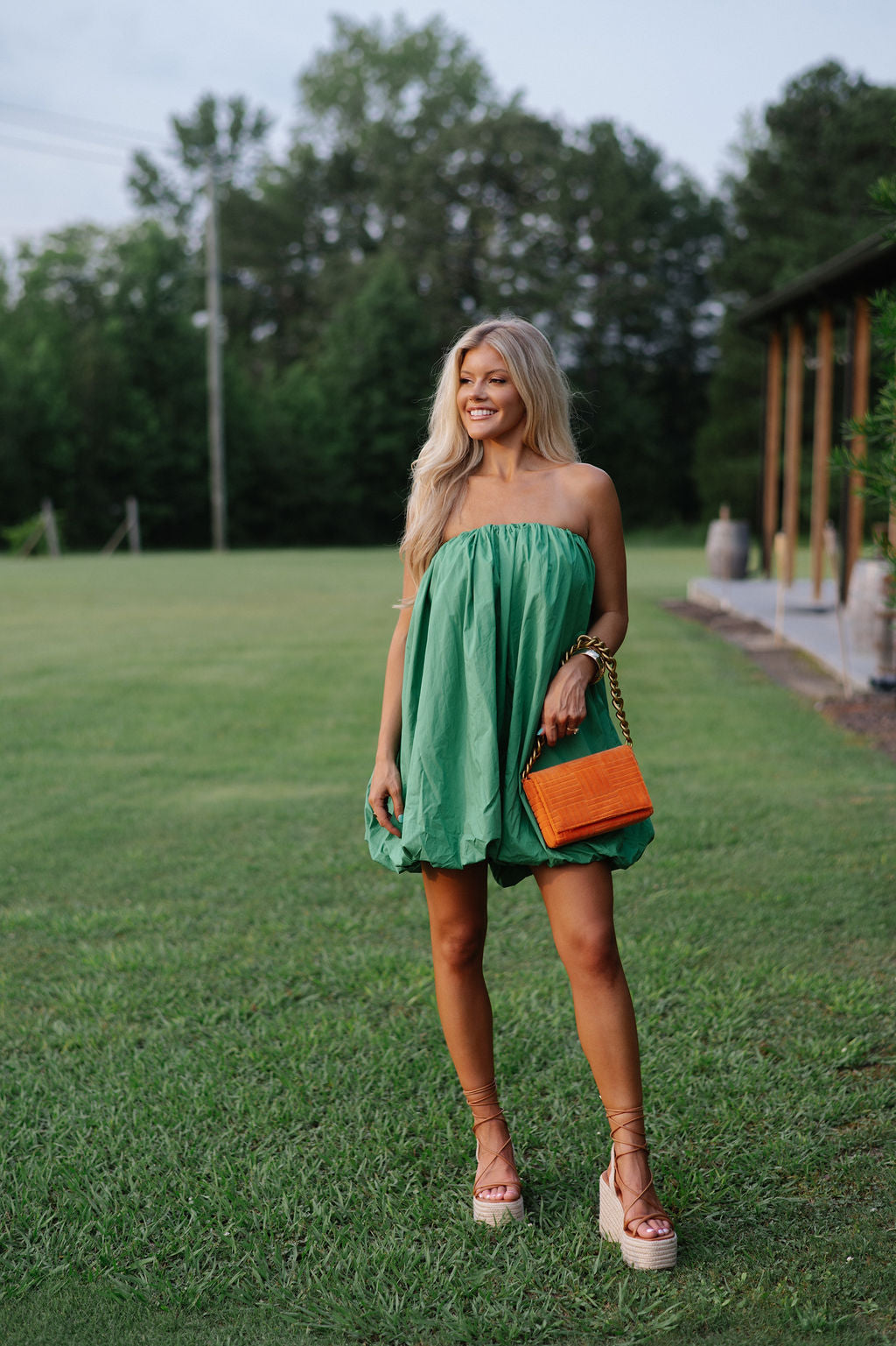 Ophelia Strapless Bubble Dress- Kelly Green