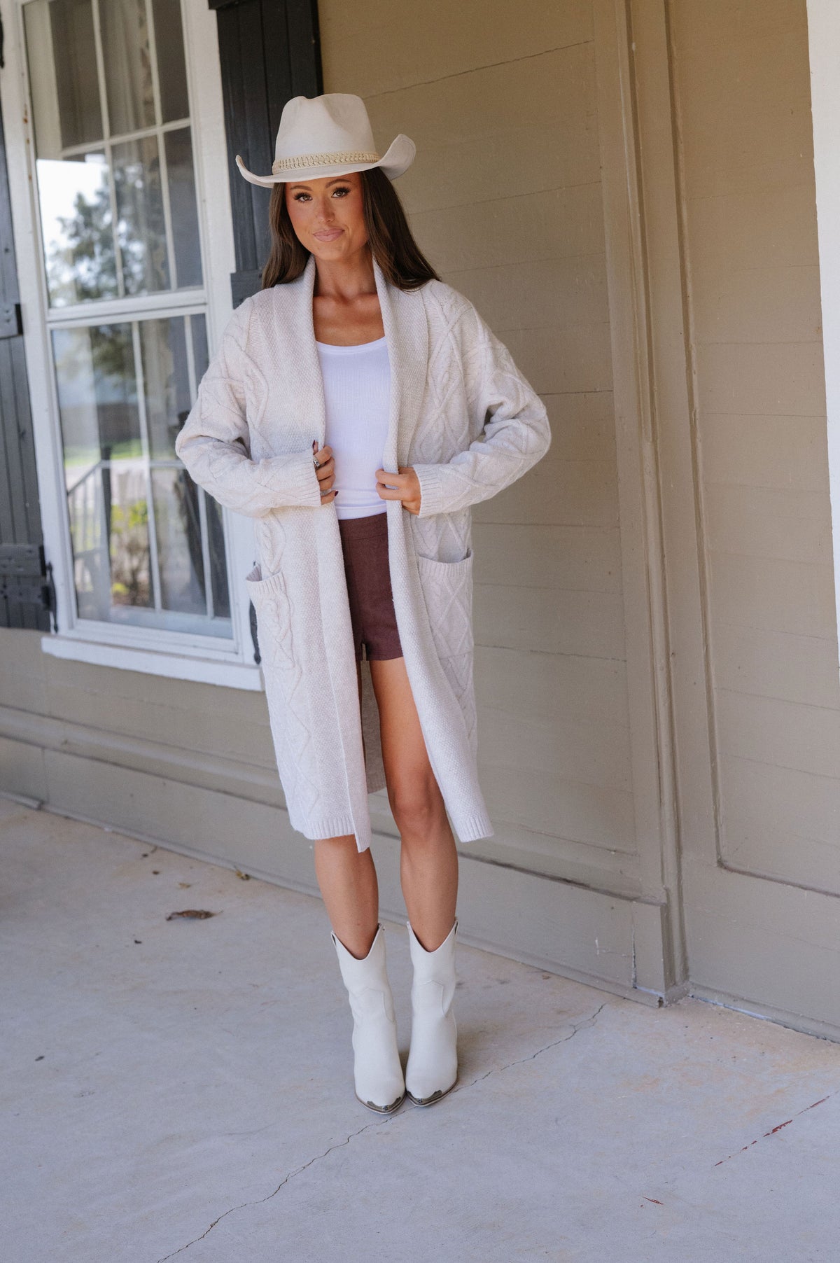 Peyton Longline Cable Textured Knit-Oatmeal