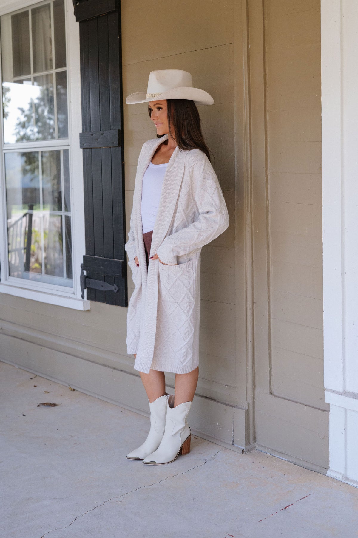 Peyton Longline Cable Textured Knit-Oatmeal