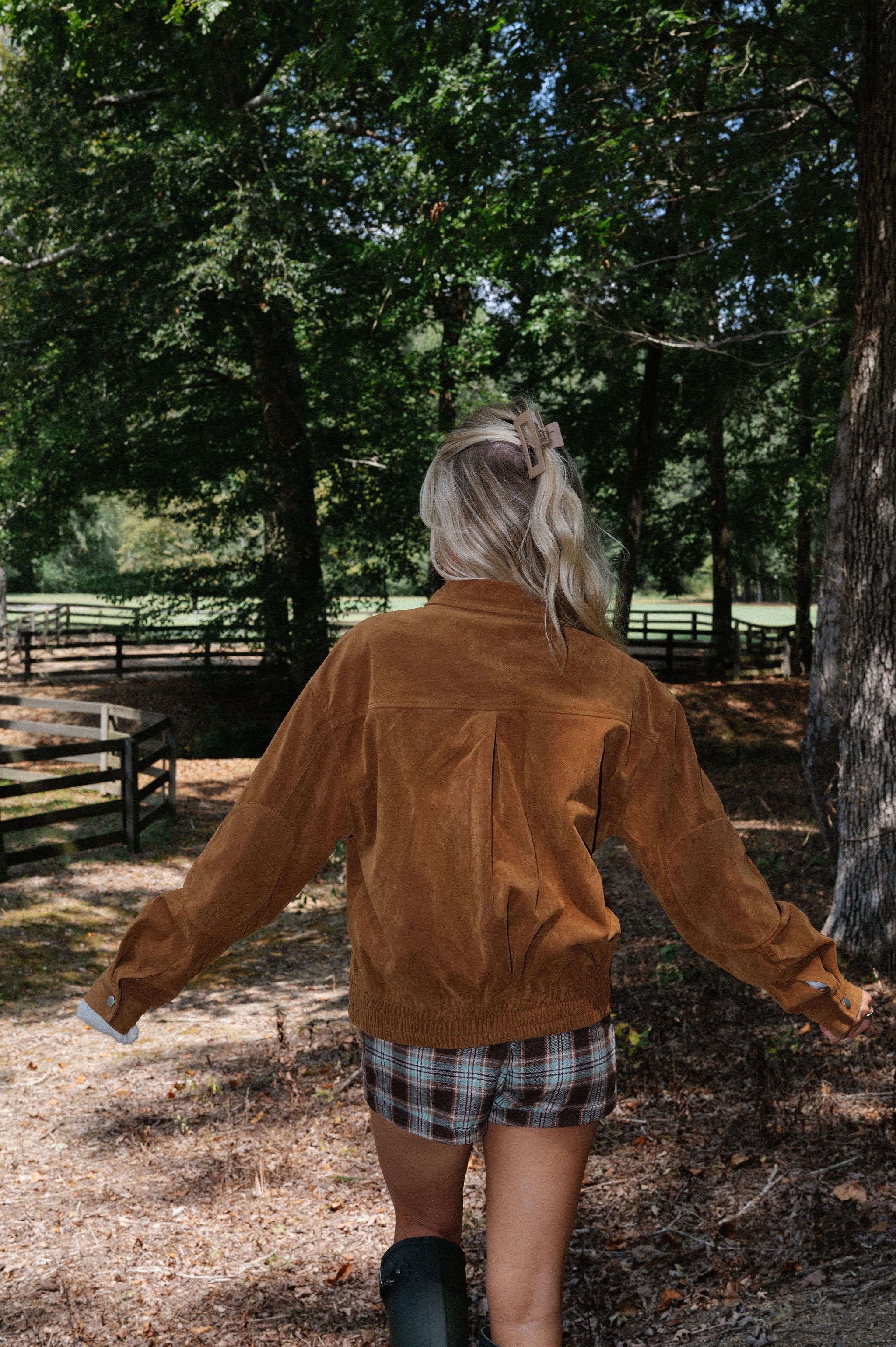 Suede Zip-Up Bomber Jacket-Camel