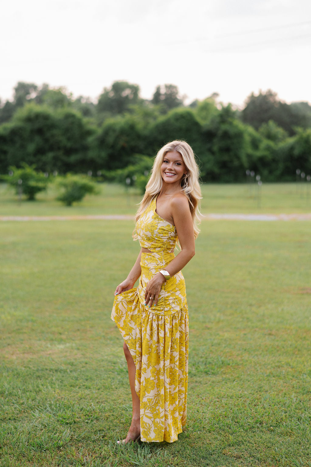 One Shoulder Maxi Dress-Yellow Multi