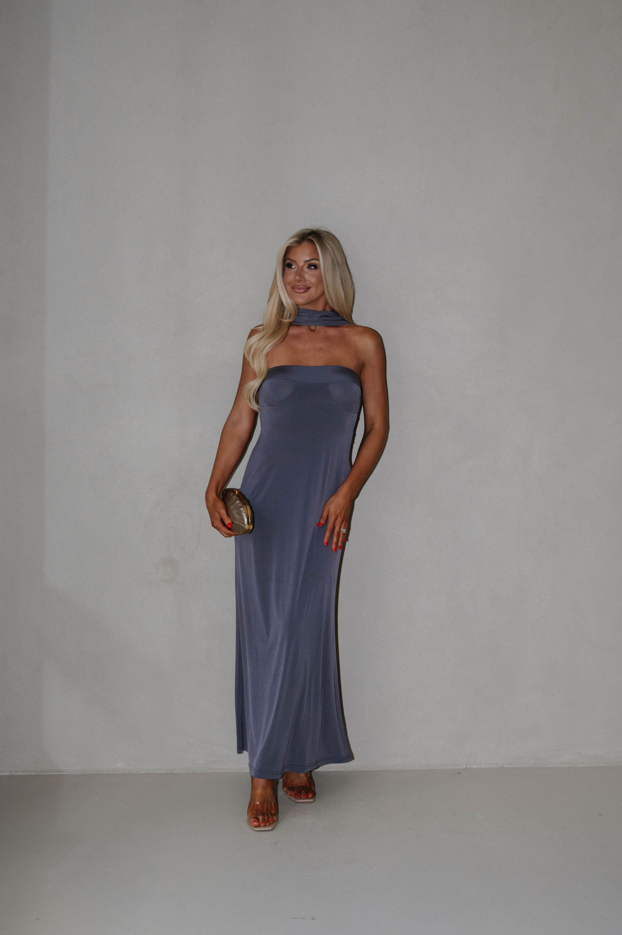 Reverse Halter Maxi Dress-Charcoal