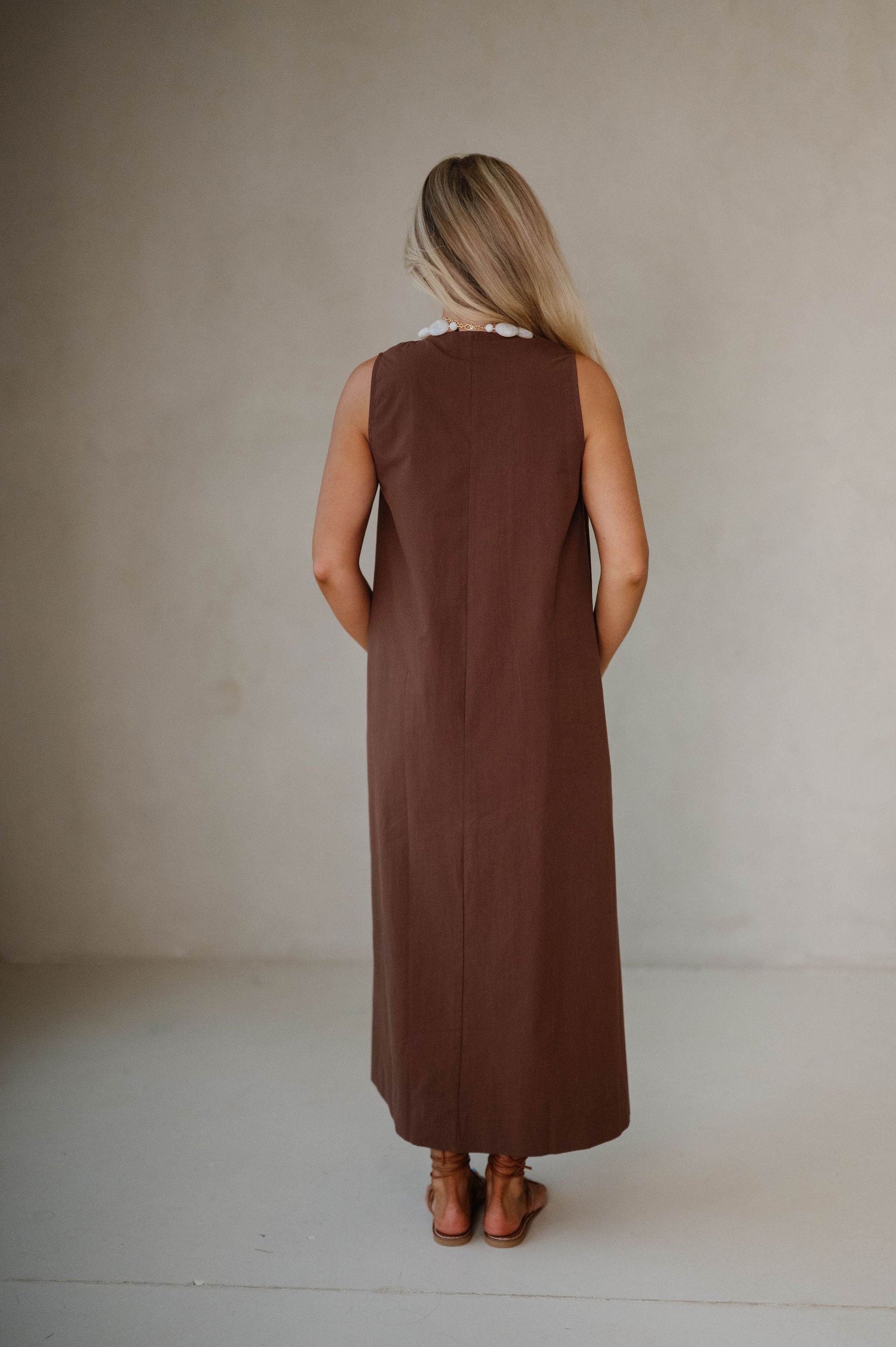 Sunday Sleeveless Midi Dress- Brown