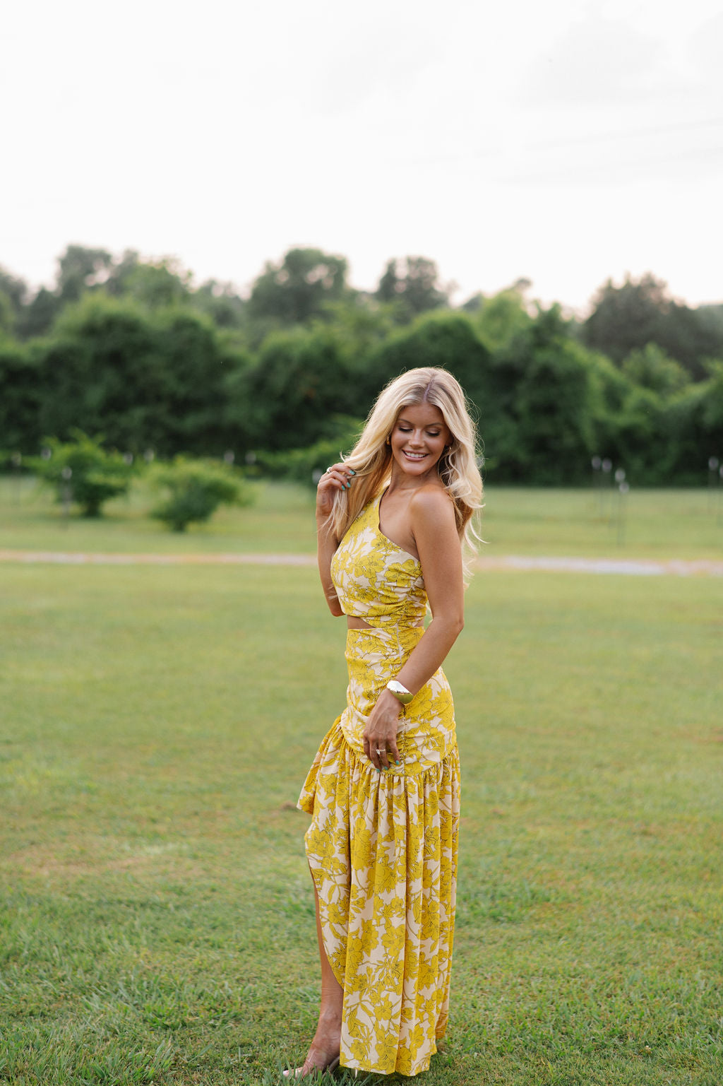 One Shoulder Maxi Dress-Yellow Multi