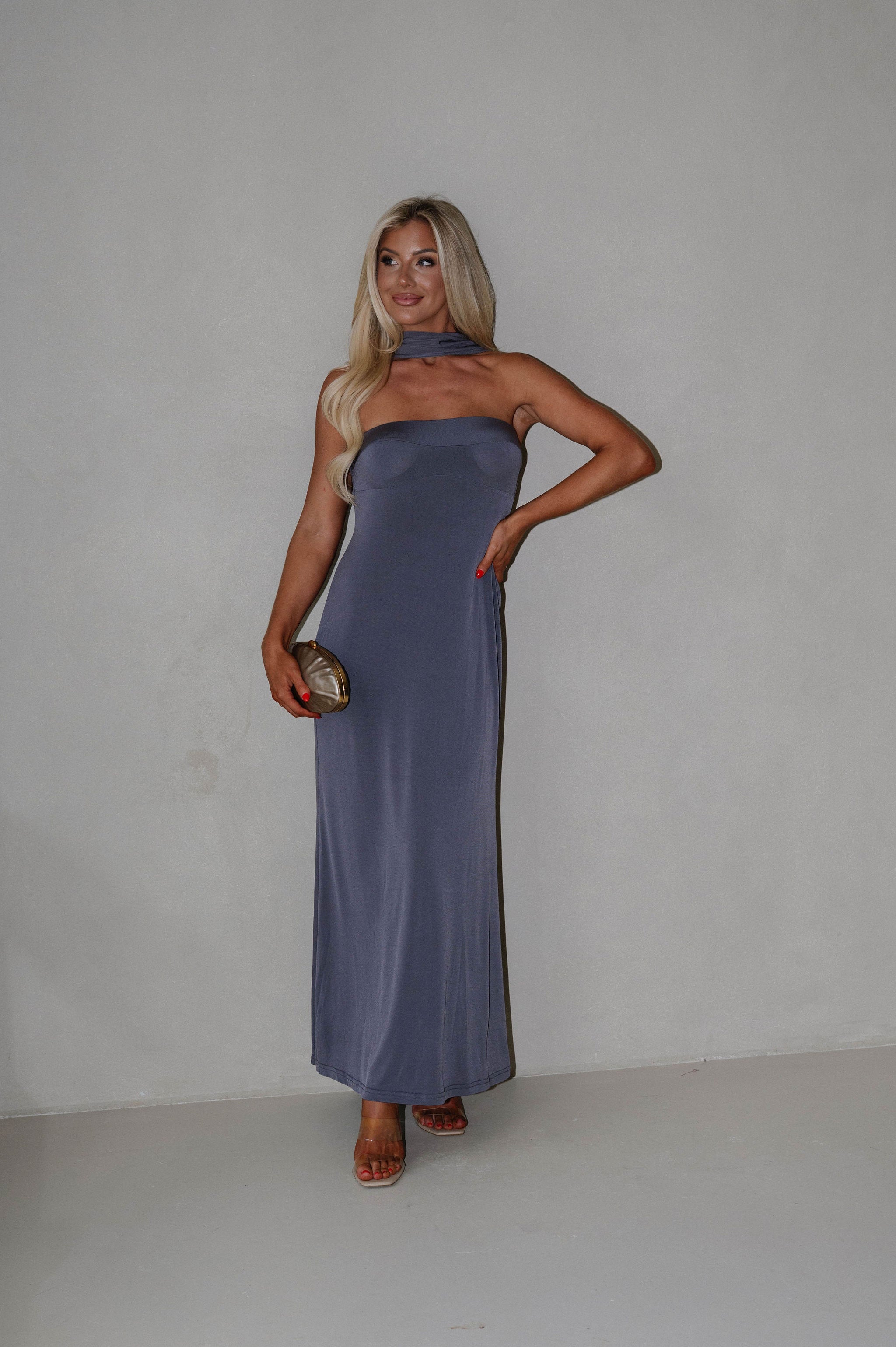 Reverse Halter Maxi Dress-Charcoal
