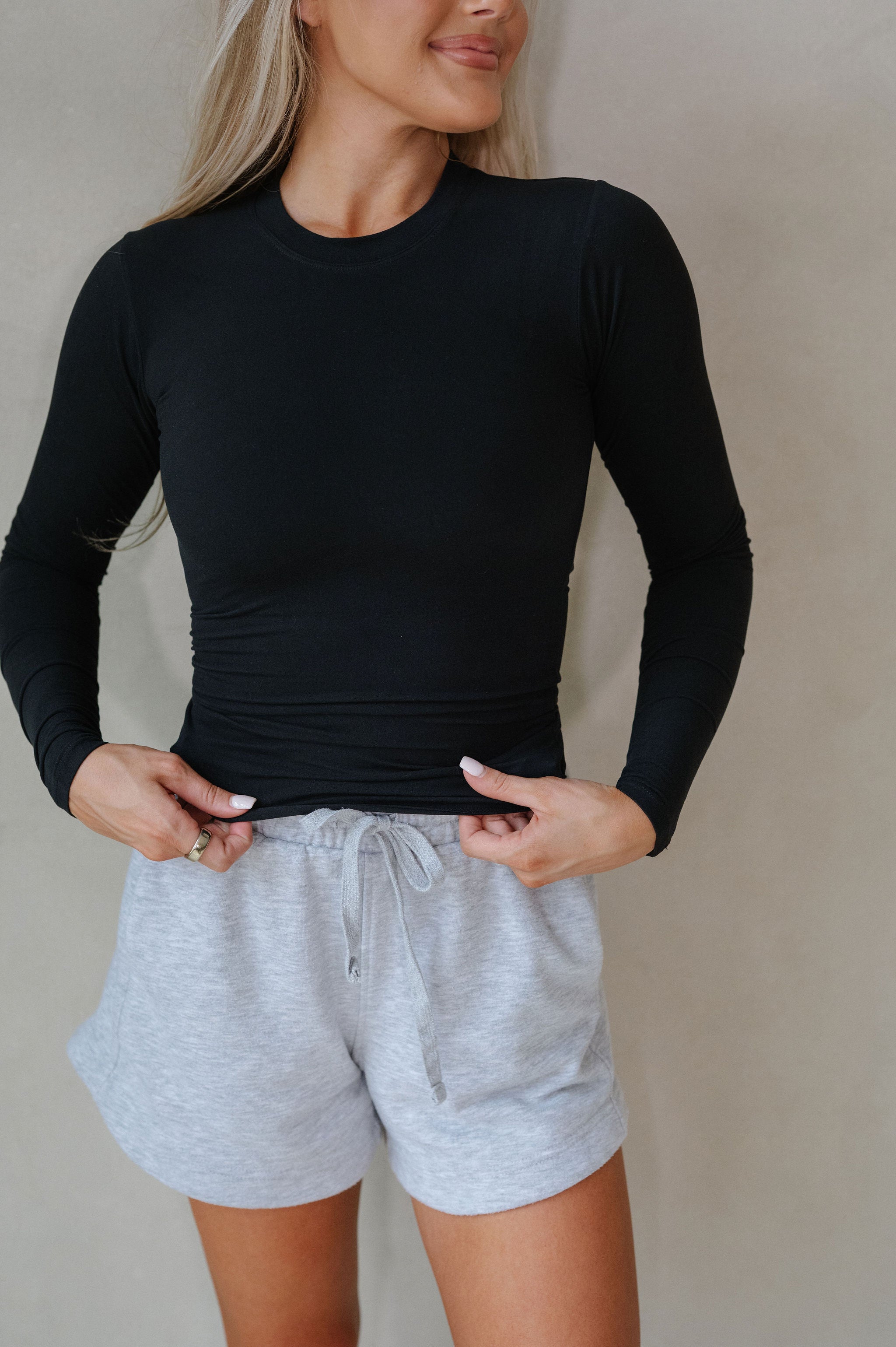 Soft Knit Jersey Long Sleeve Tee-Black