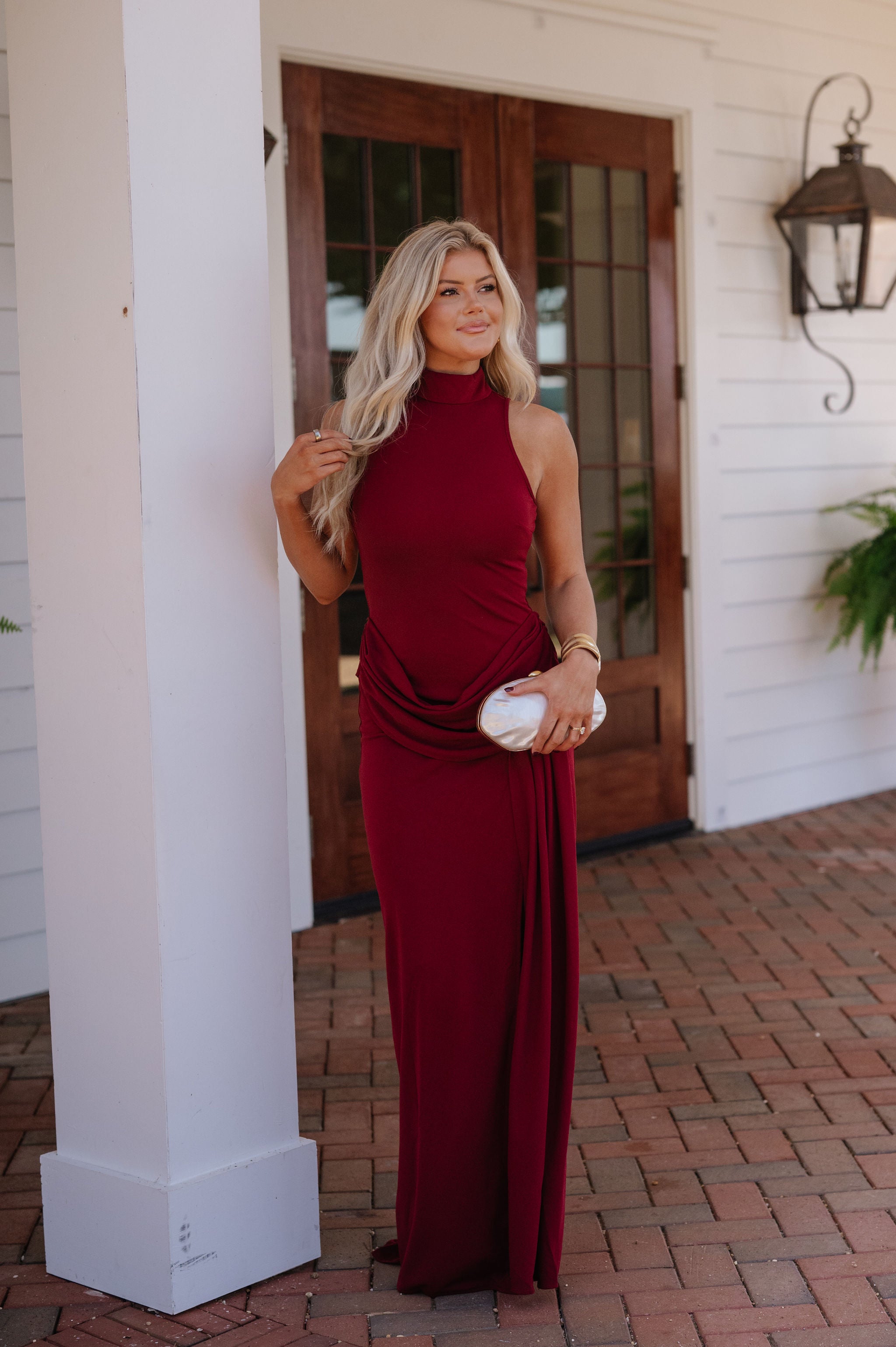 Maia Sleeveless Mock Neck Maxi Dress-Burgundy