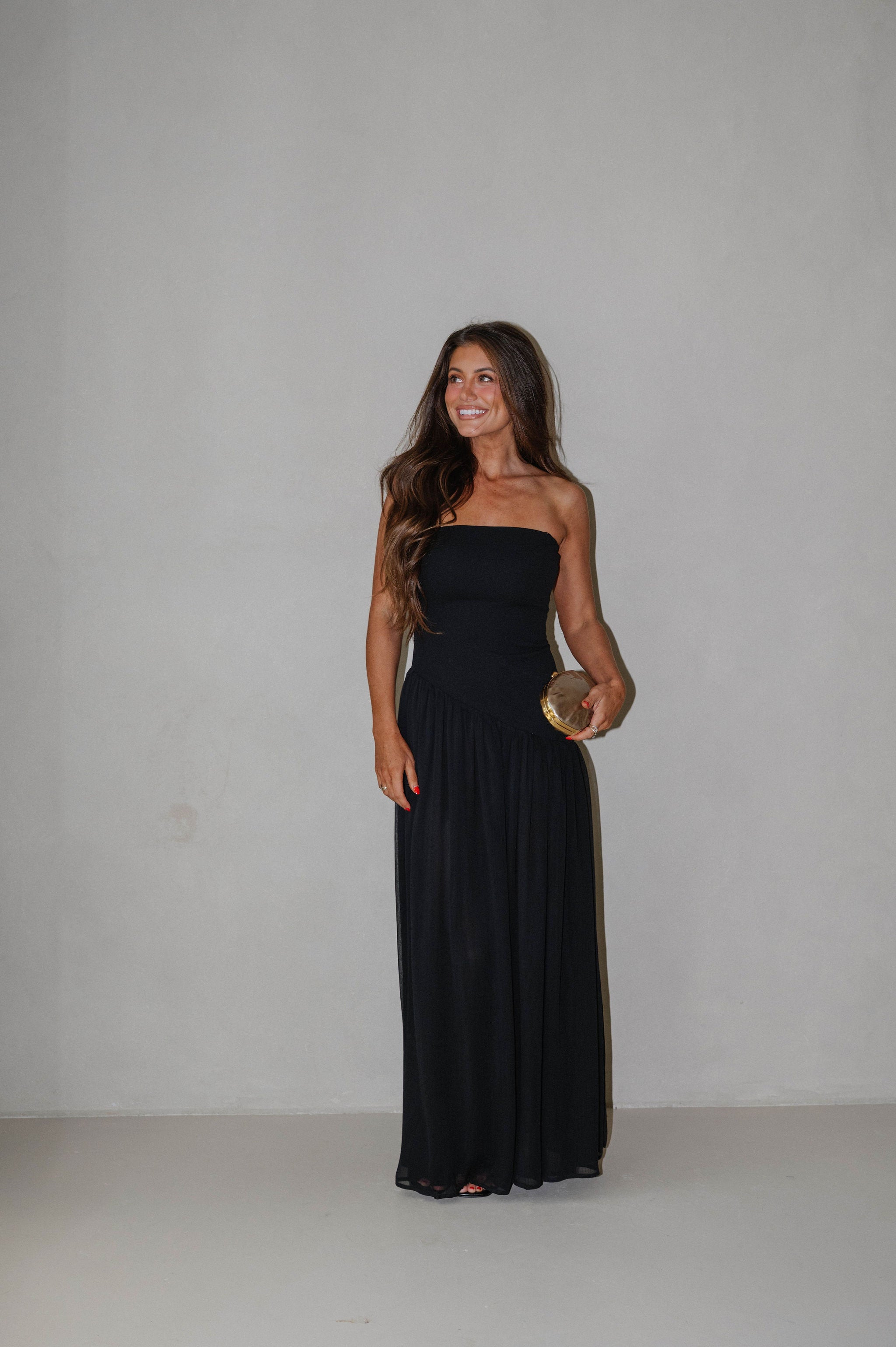 Stretch Crepe Tube Maxi Dress-Black