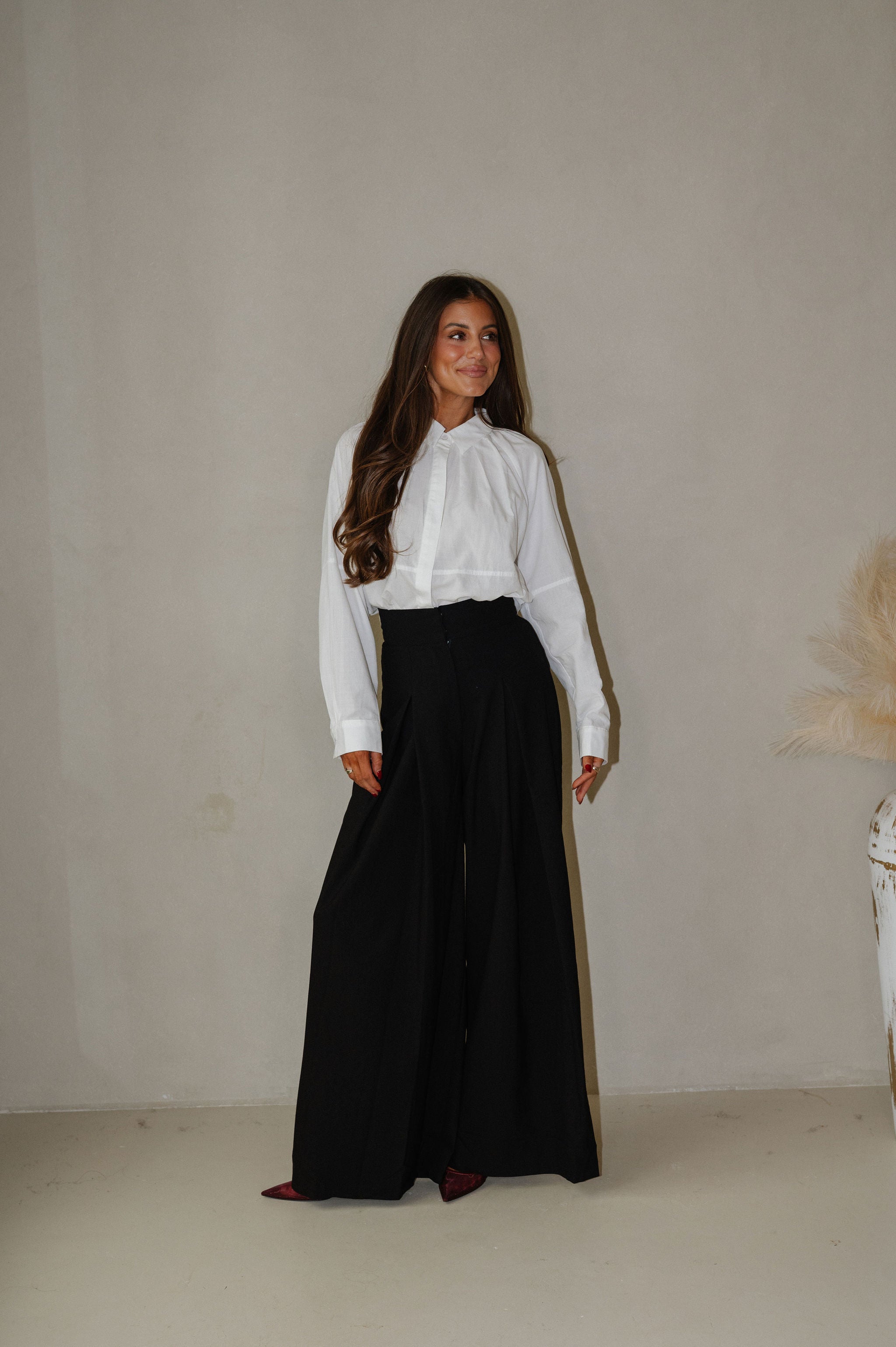High Waisted Wide Leg Trousers-Black