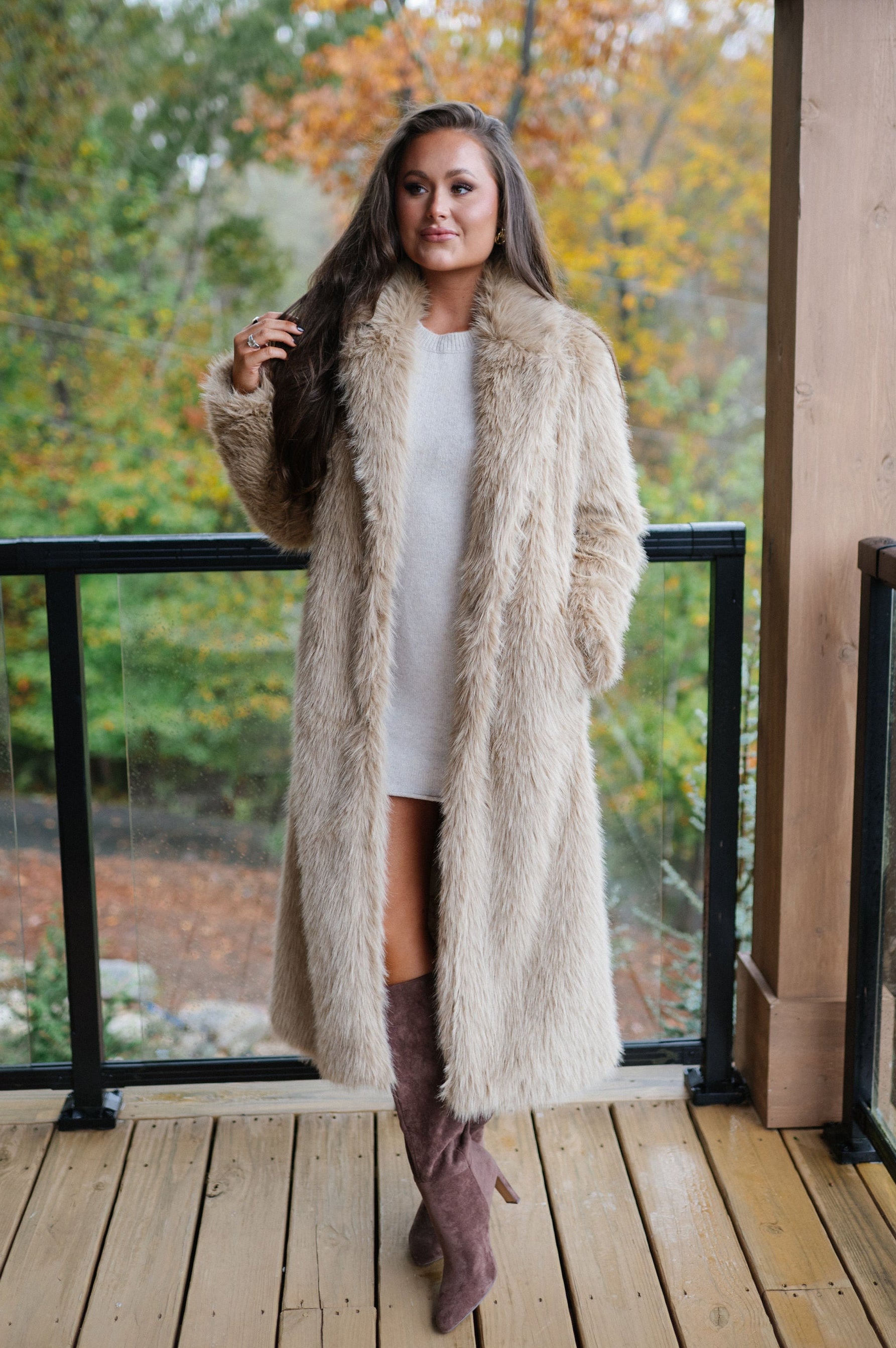 Shaggy Maxi Coat-Camel