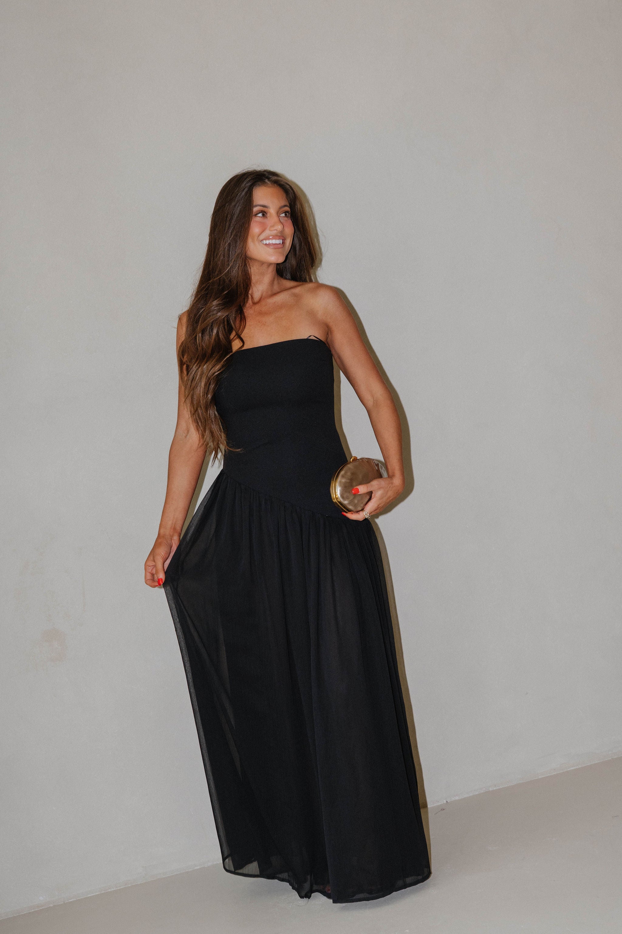 Stretch Crepe Tube Maxi Dress-Black
