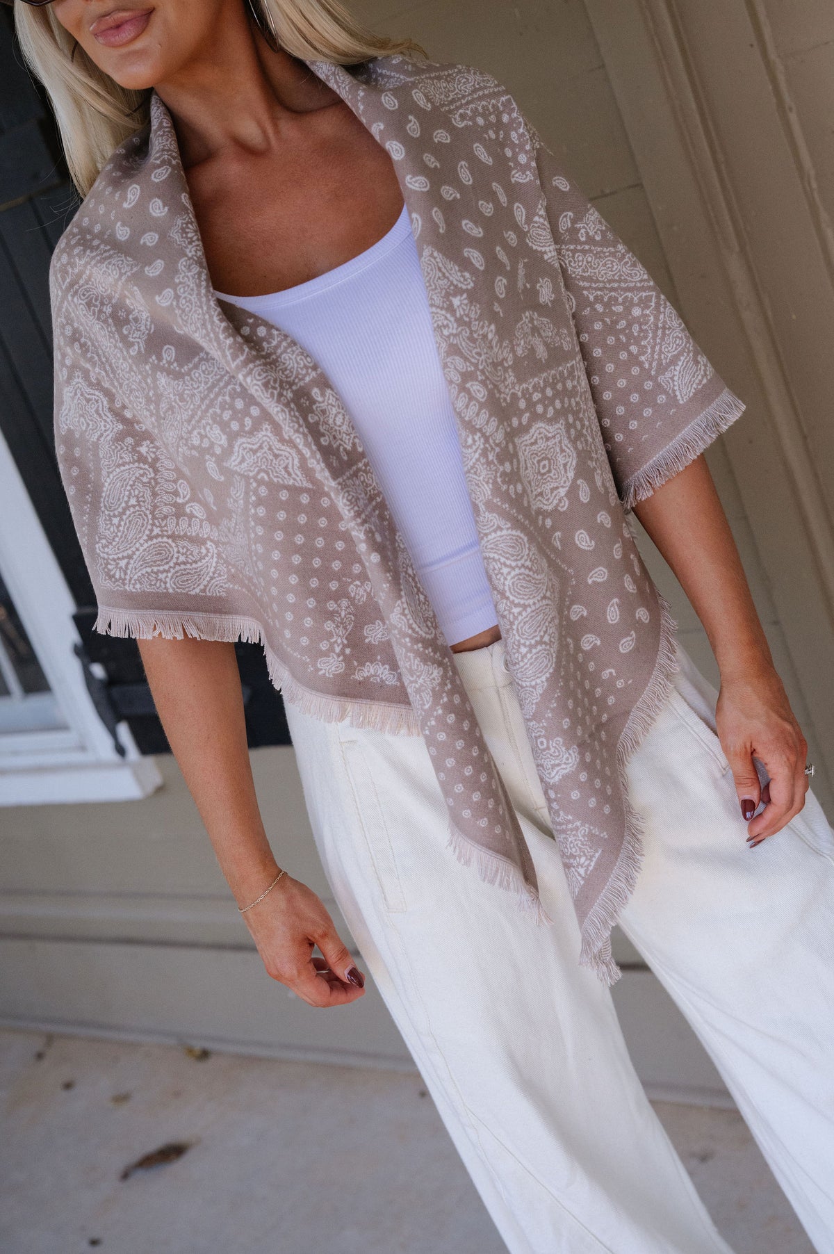Lennon Fringe Scarf-Taupe