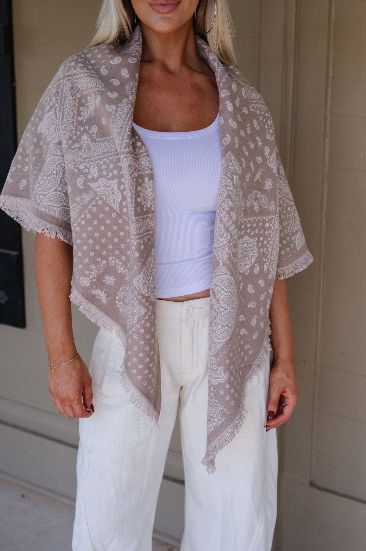 Lennon Fringe Scarf-Taupe