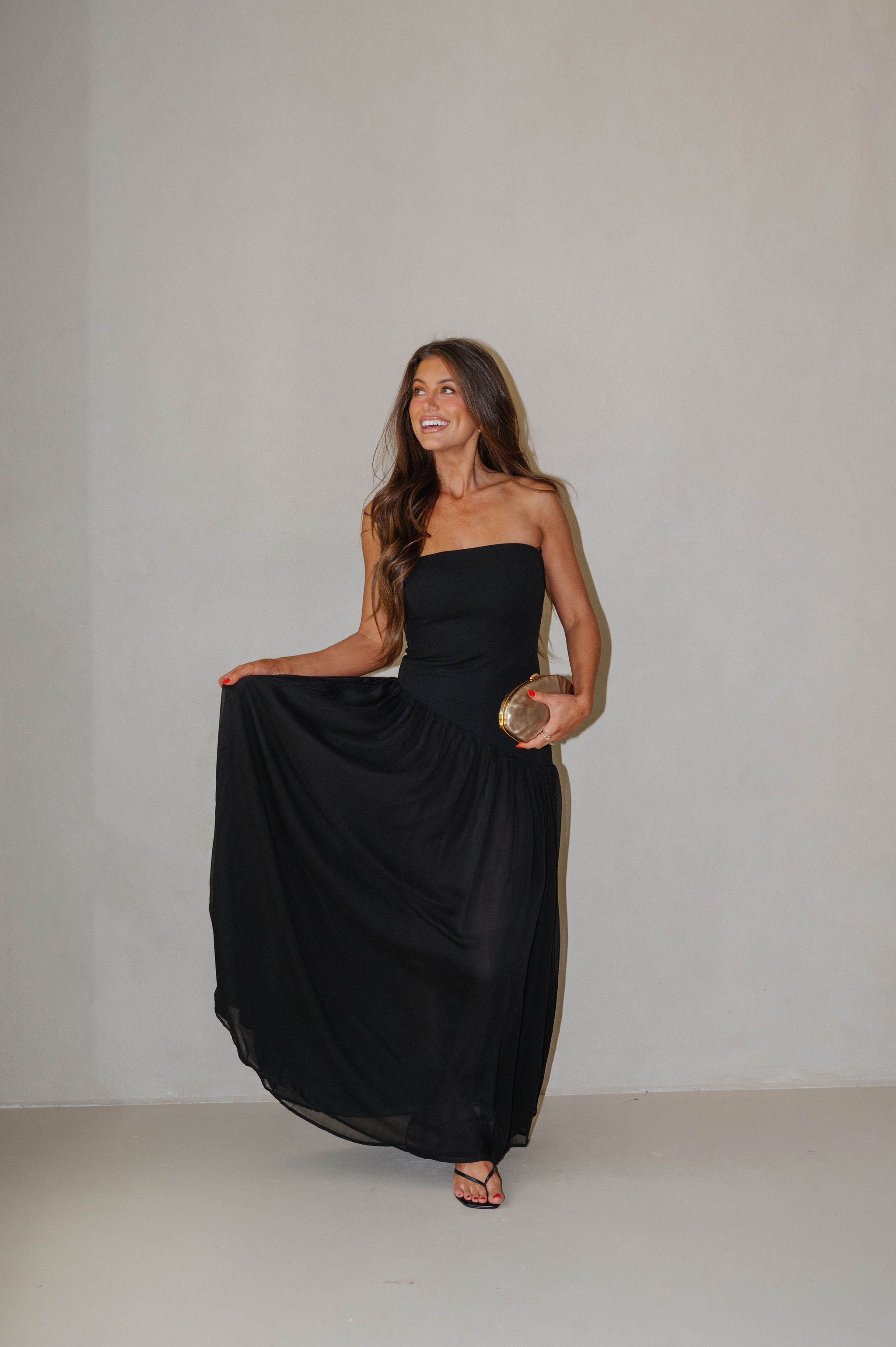 Stretch Crepe Tube Maxi Dress-Black