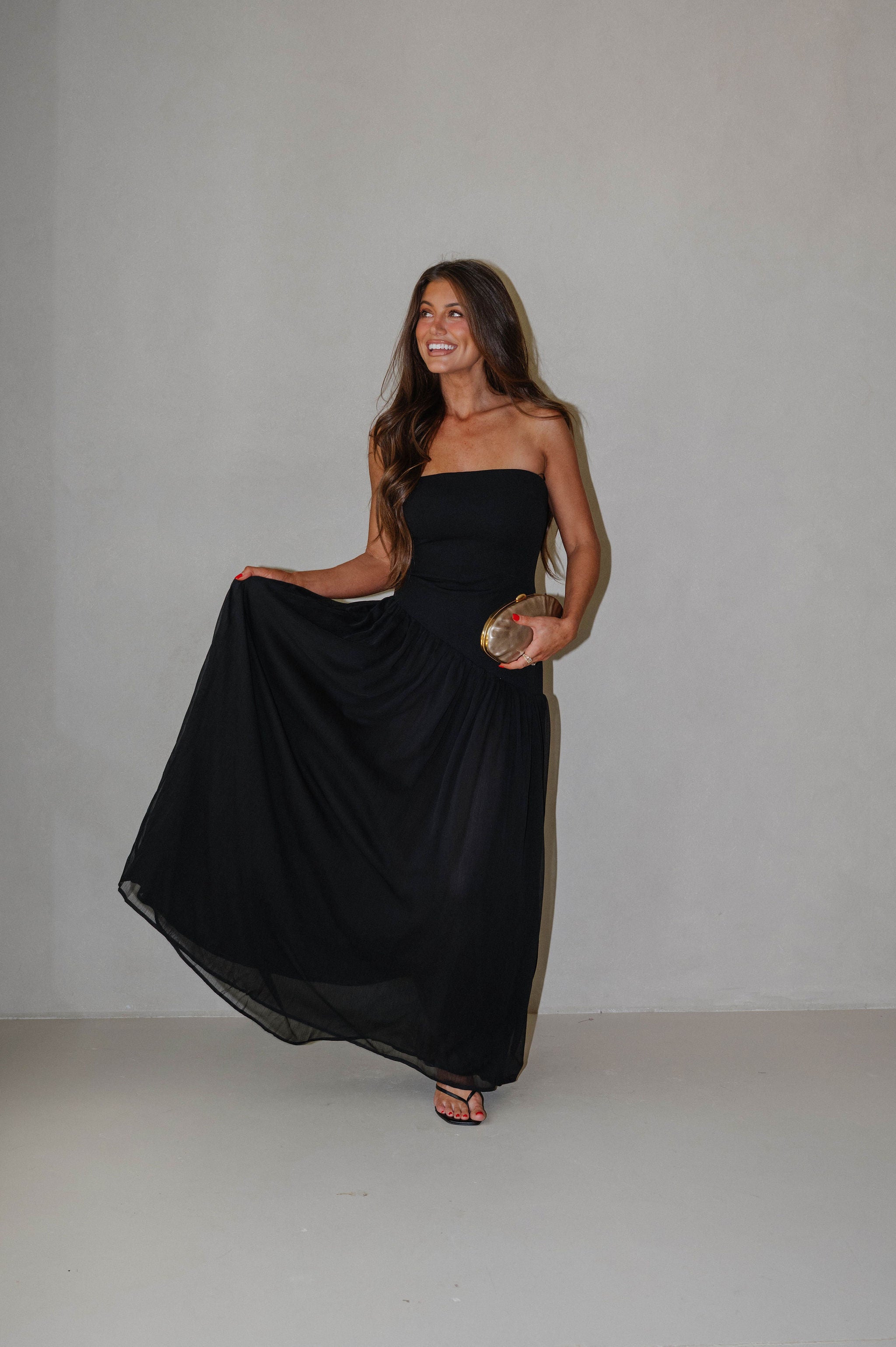 Stretch Crepe Tube Maxi Dress-Black