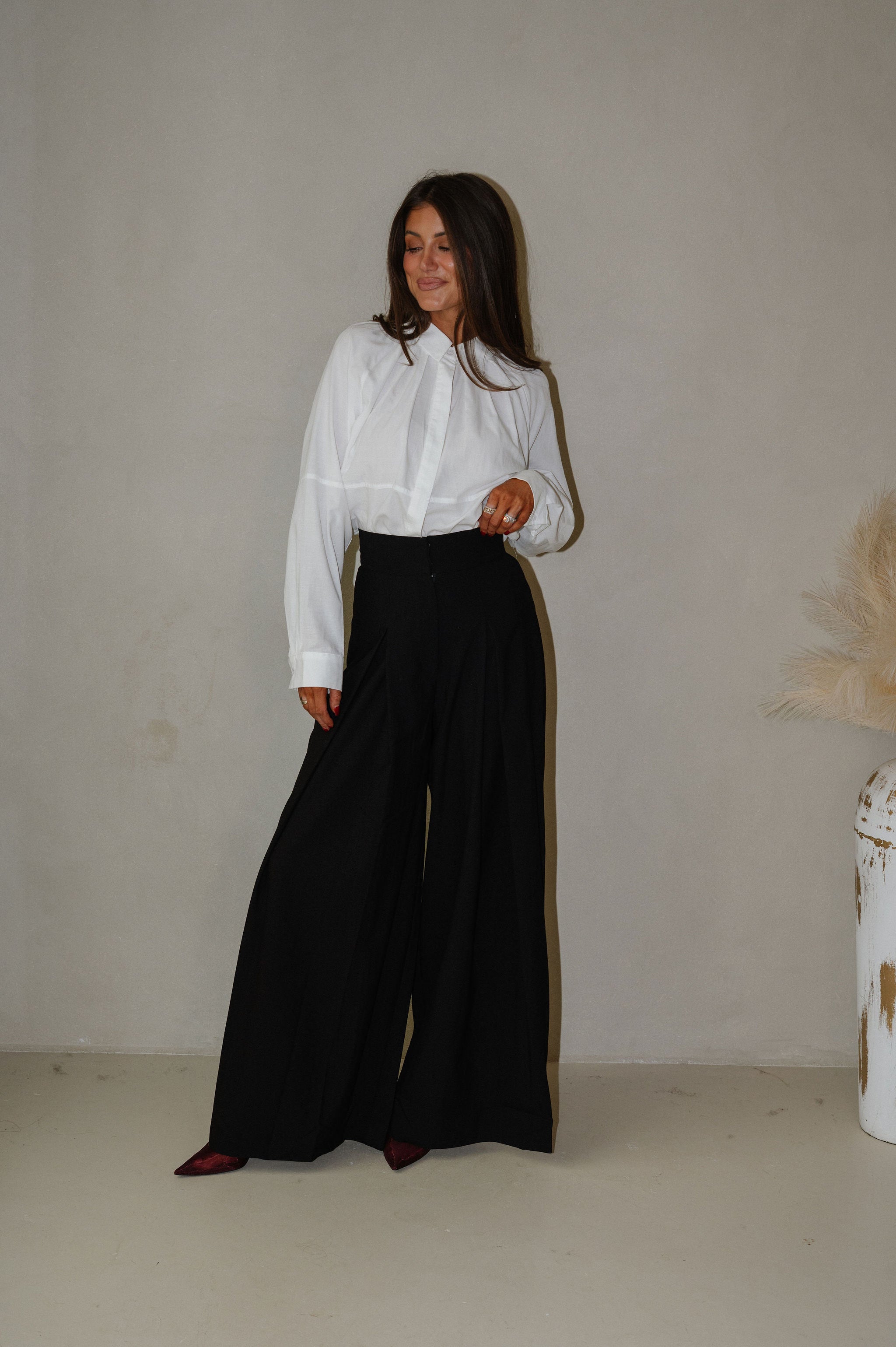 High Waisted Wide Leg Trousers-Black