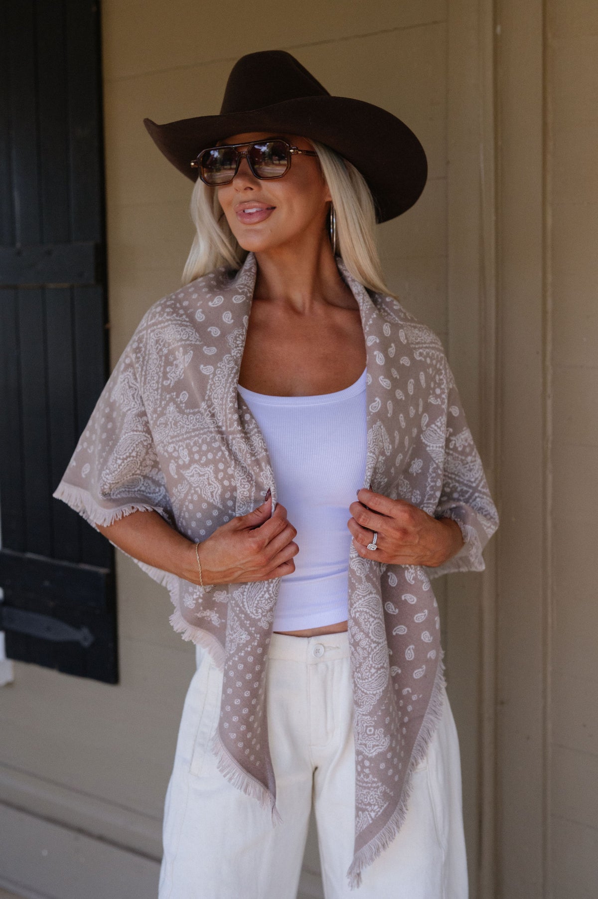 Lennon Fringe Scarf-Taupe
