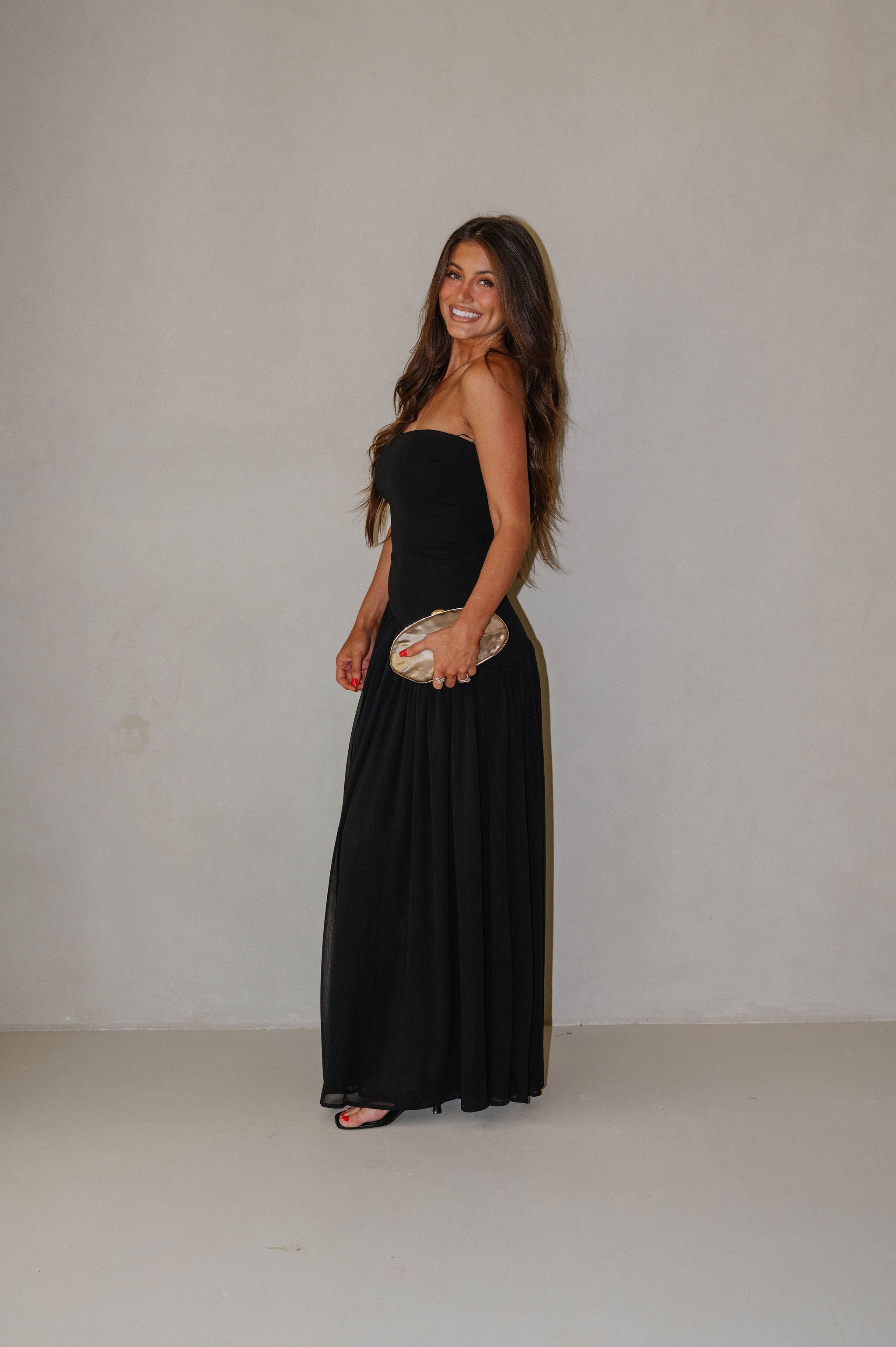 Stretch Crepe Tube Maxi Dress-Black