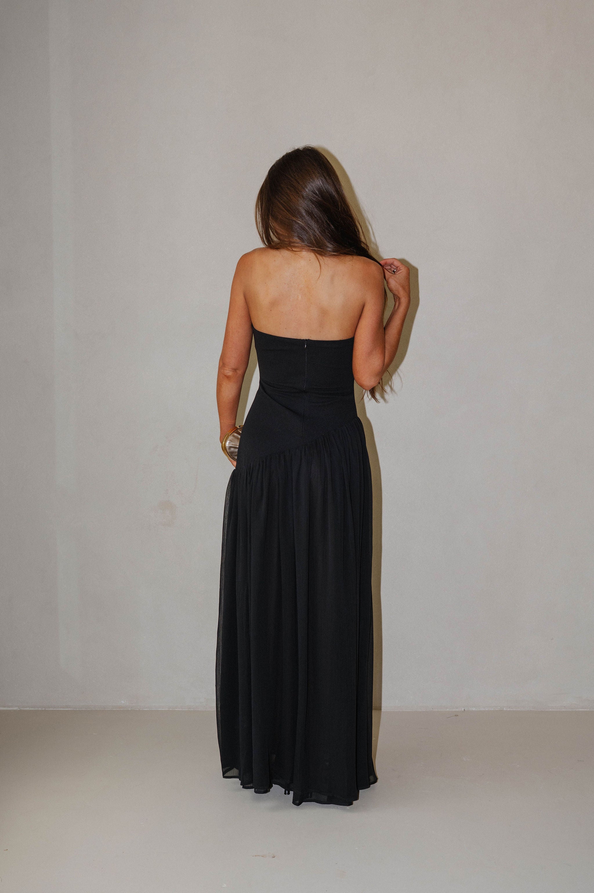 Stretch Crepe Tube Maxi Dress-Black
