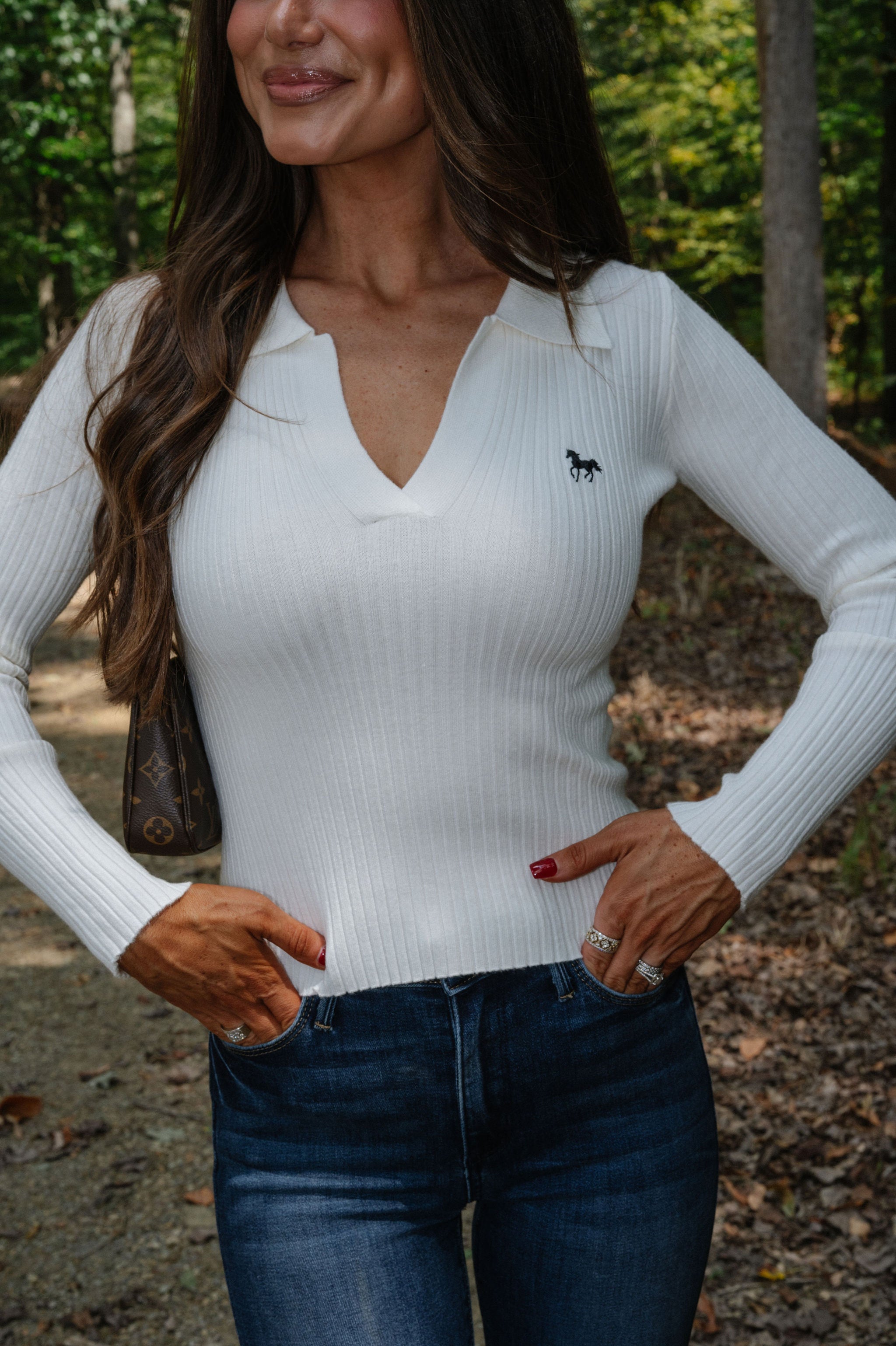Horse Embroidered Polo-Cream