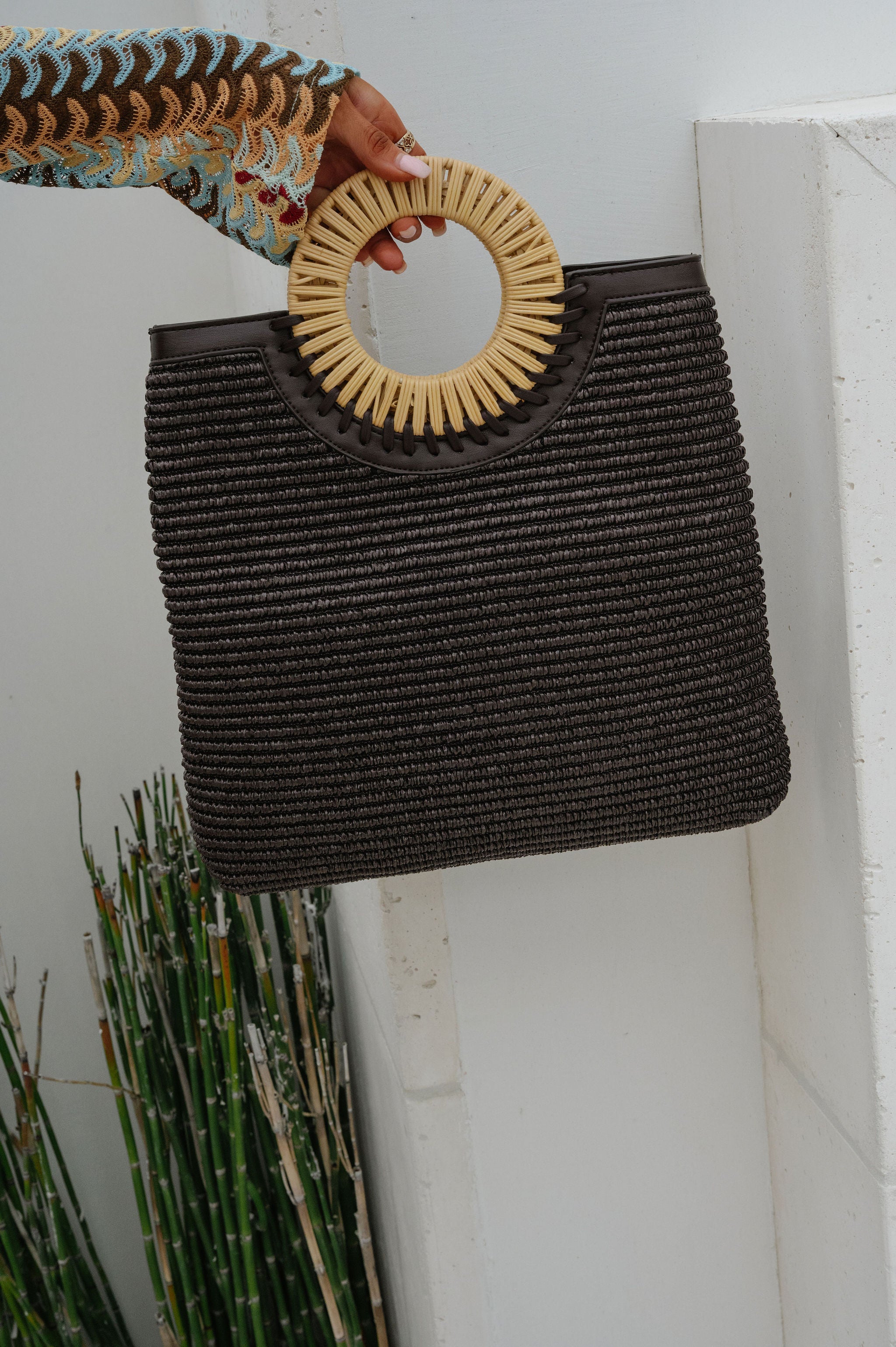 Tessa Straw Crossbody-Chocolate