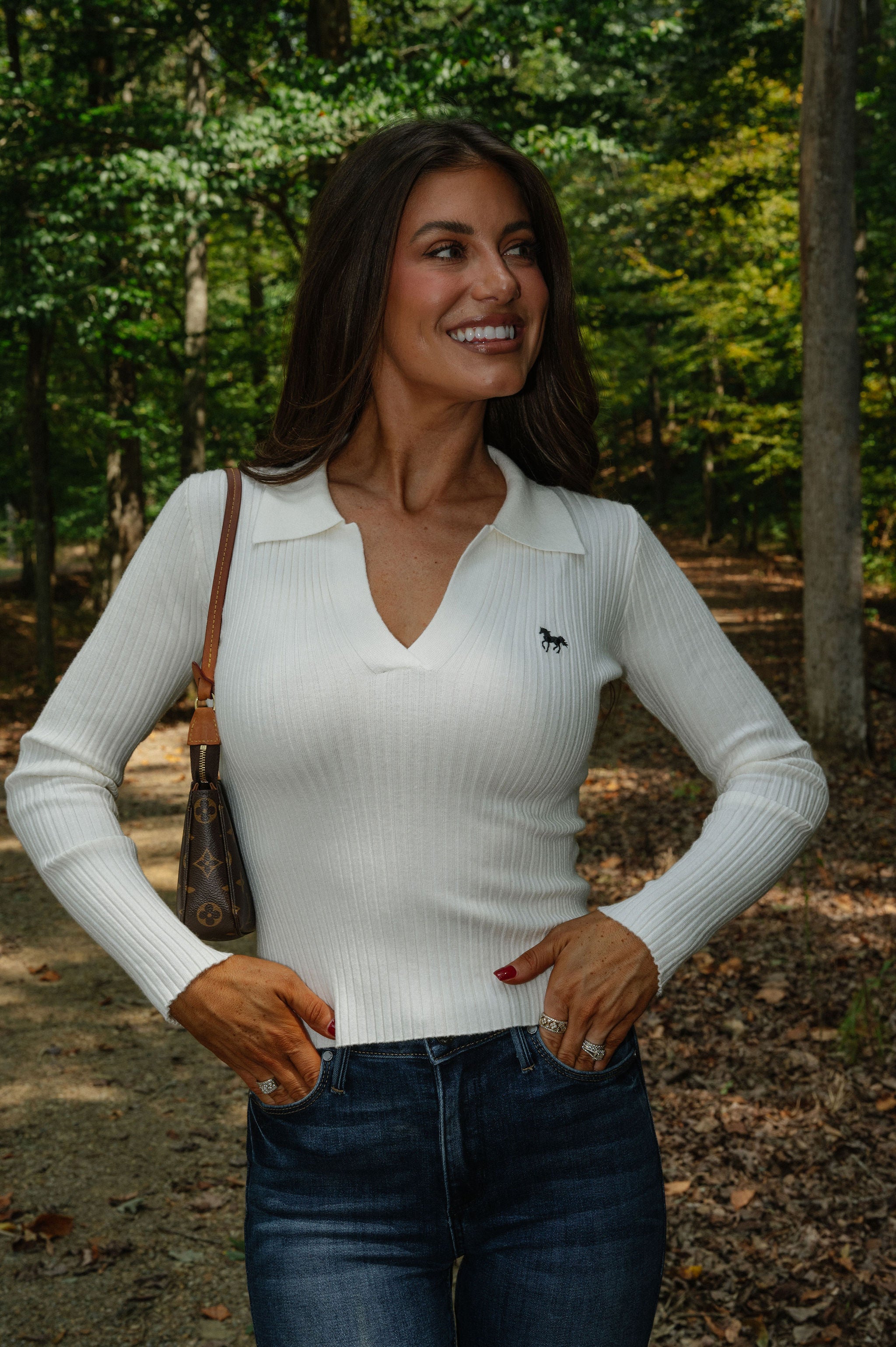 Horse Embroidered Polo-Cream