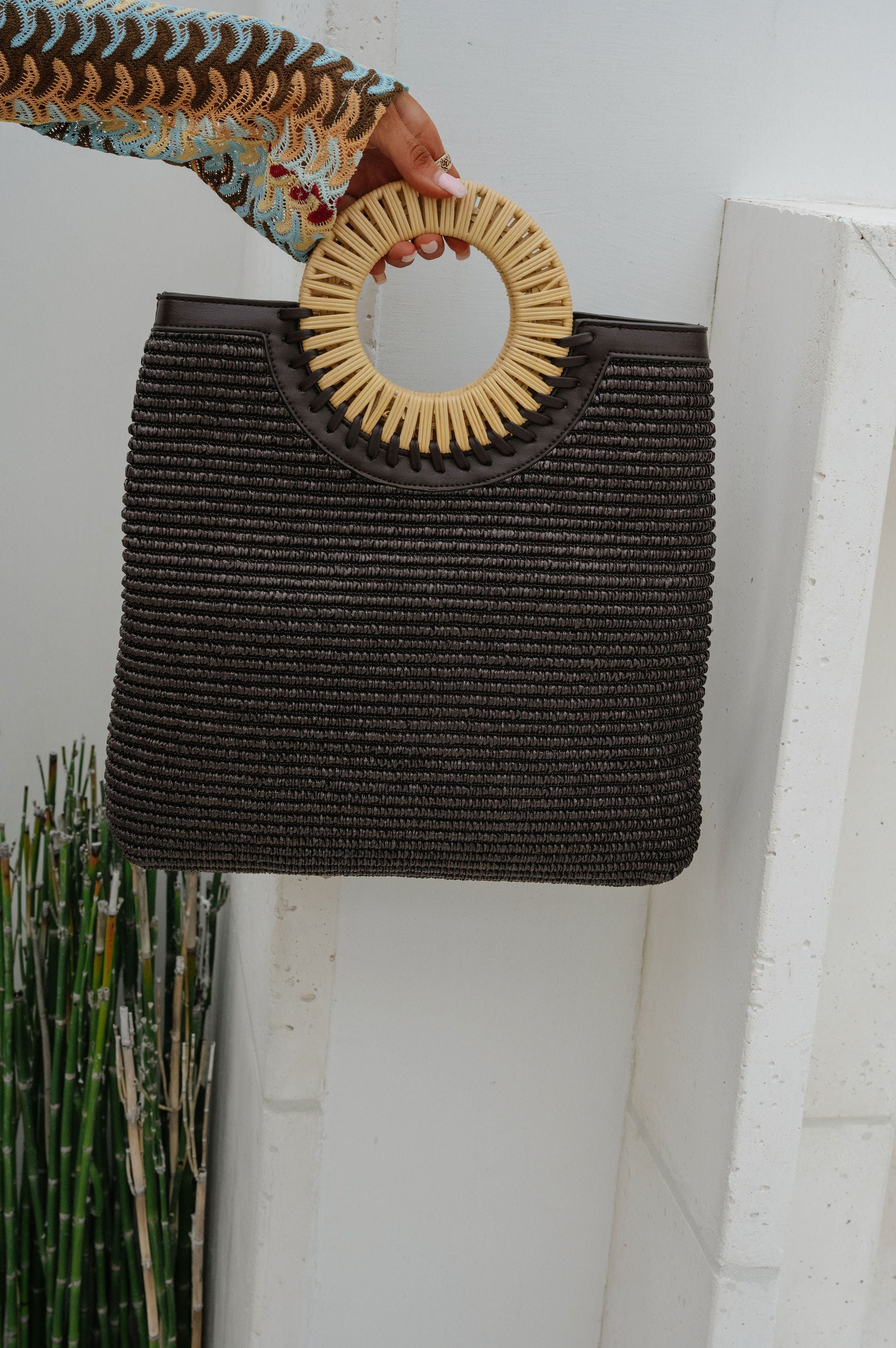 Tessa Straw Crossbody-Chocolate