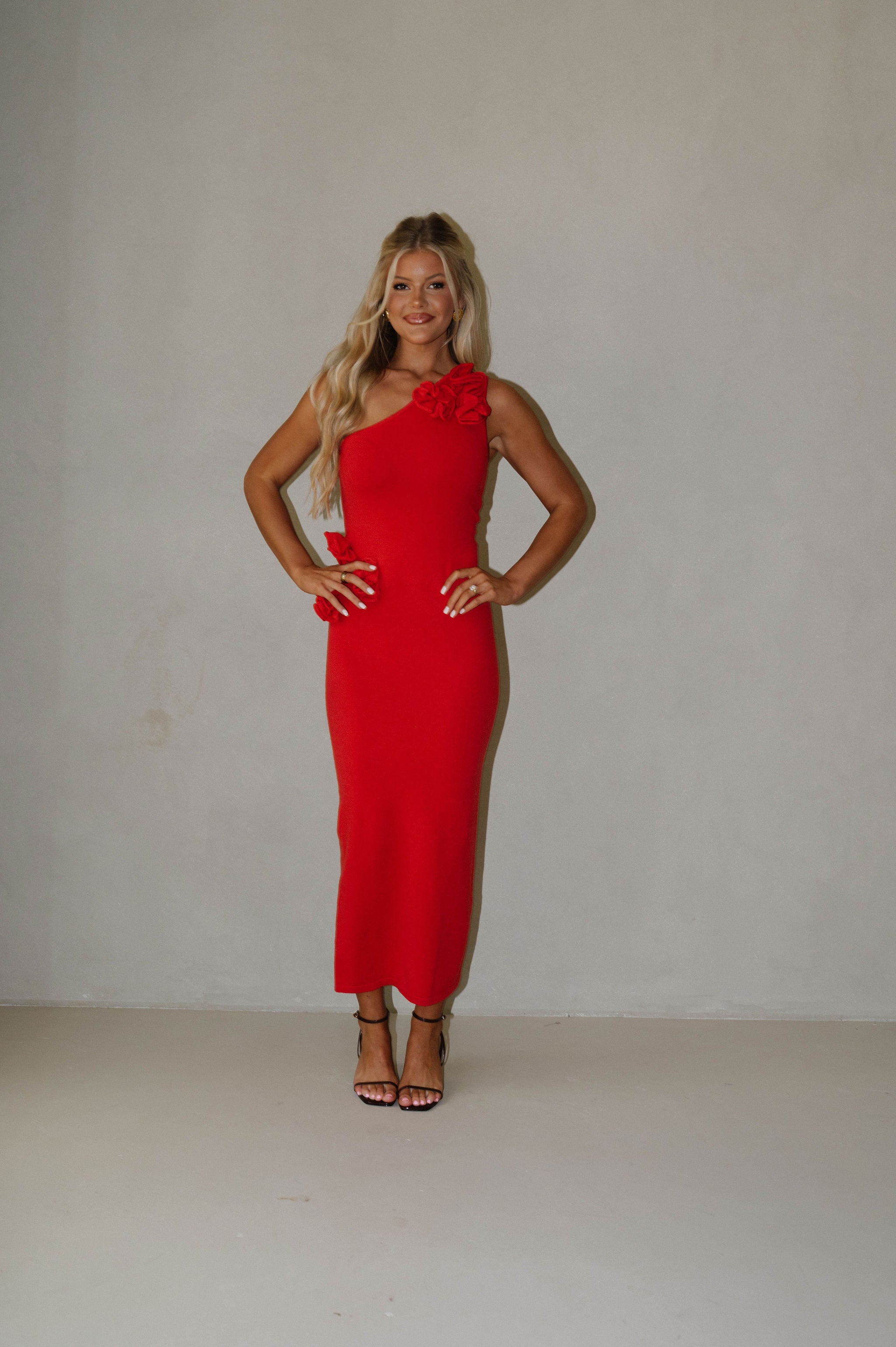Laston Floral Midi Dress-Red Orange