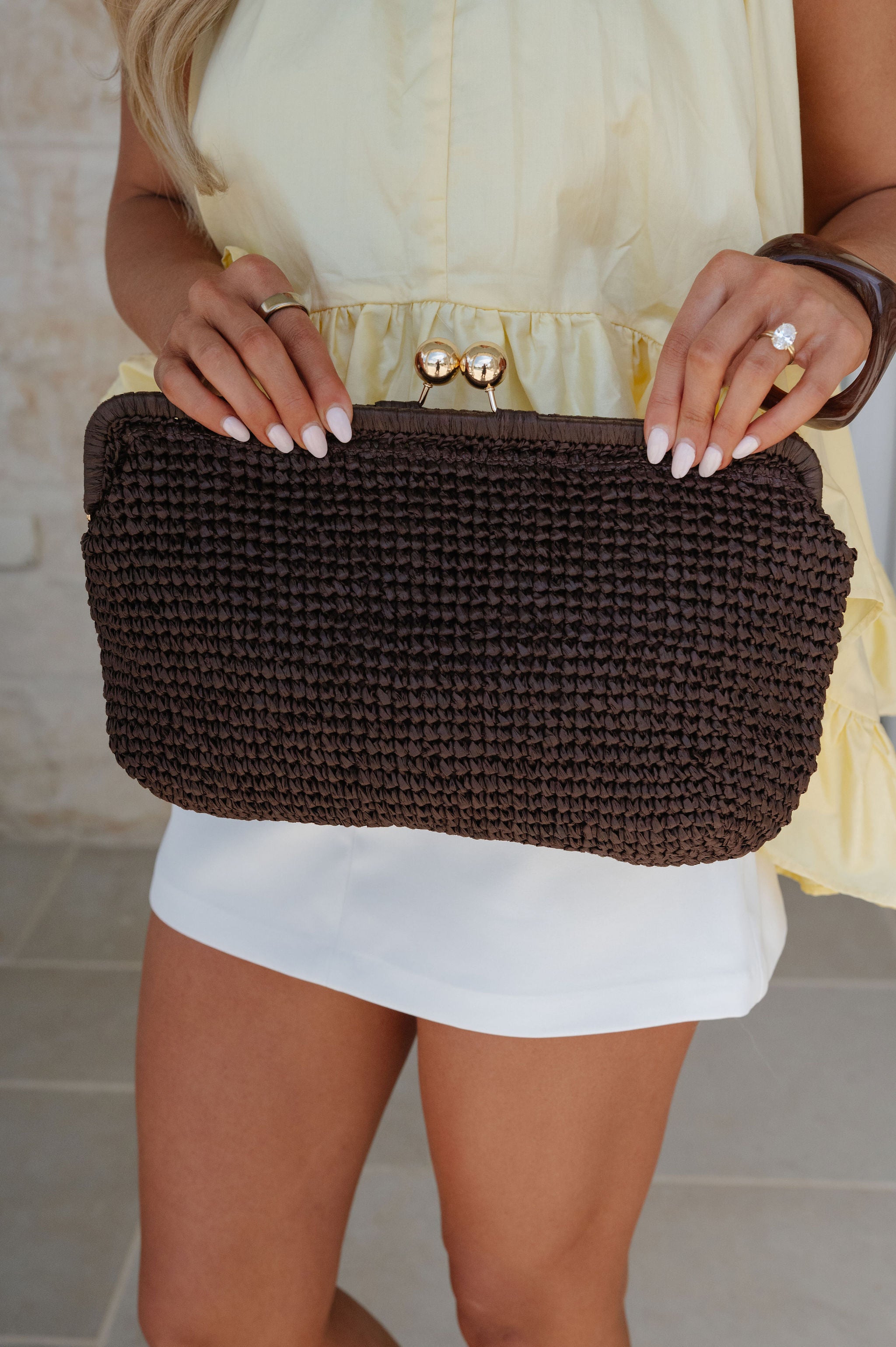 Nonna Straw Clutch-Chocolate