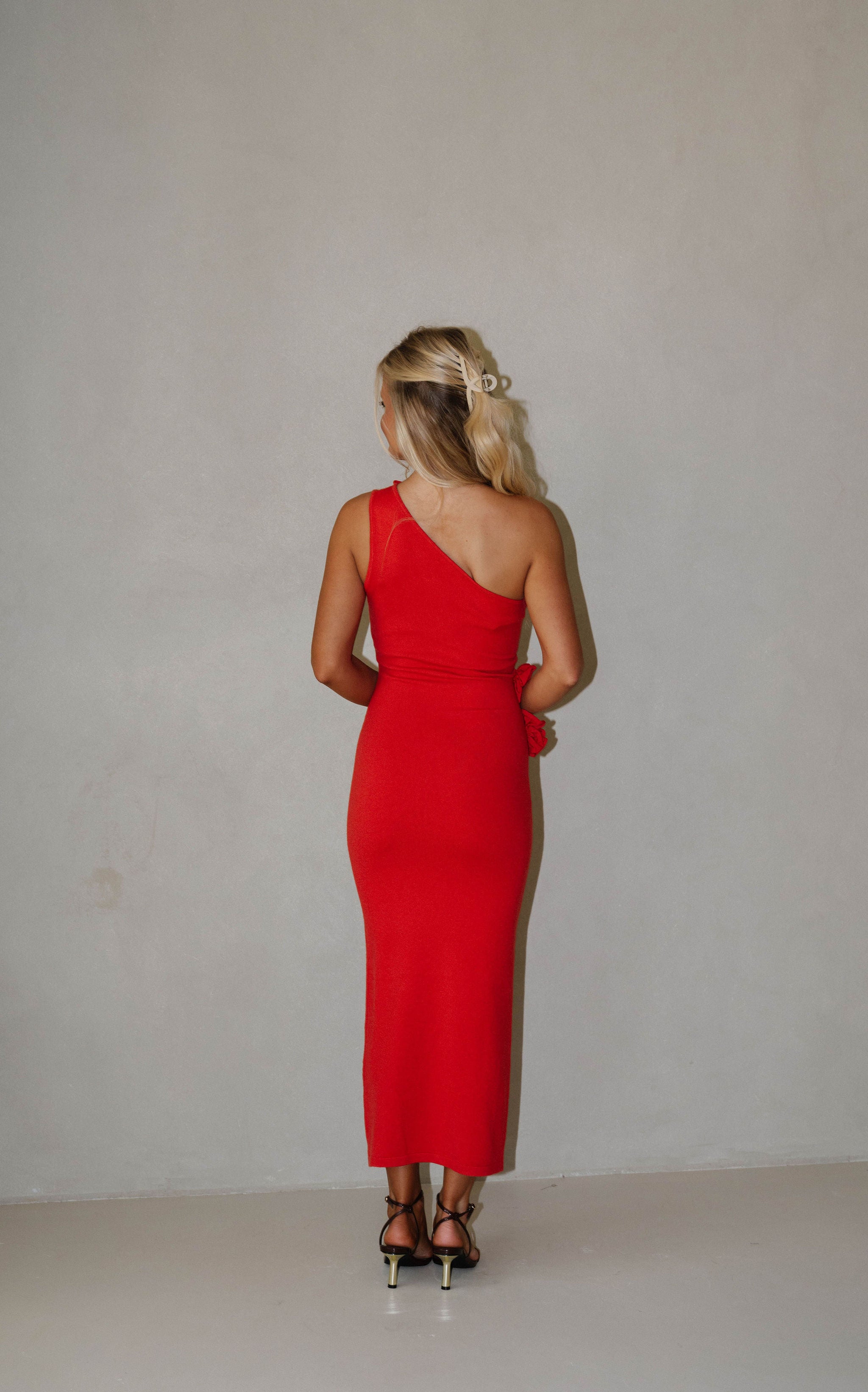 Laston Floral Midi Dress-Red Orange