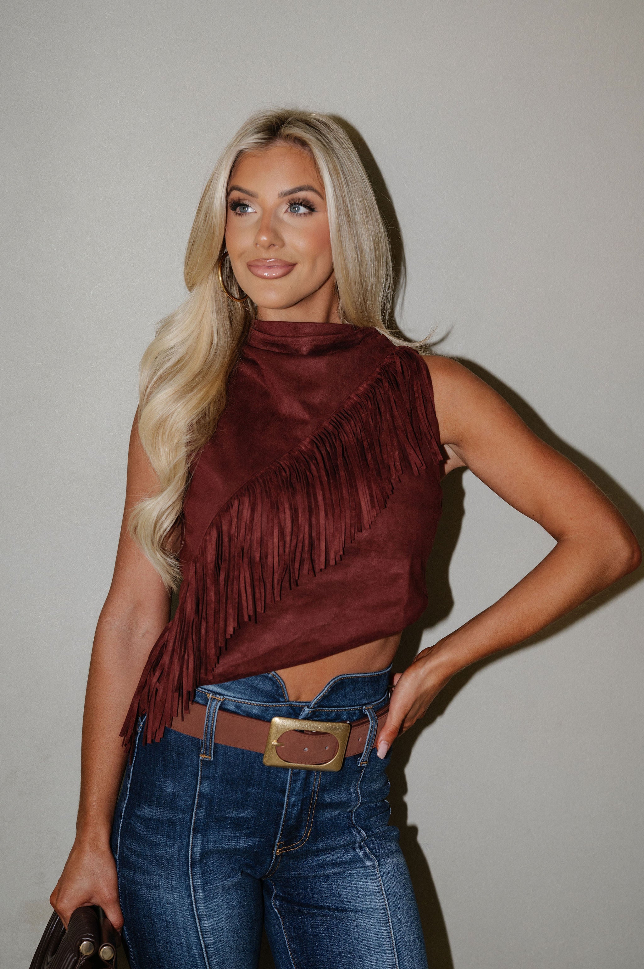 Morgan Fringe Tank Top-Wine