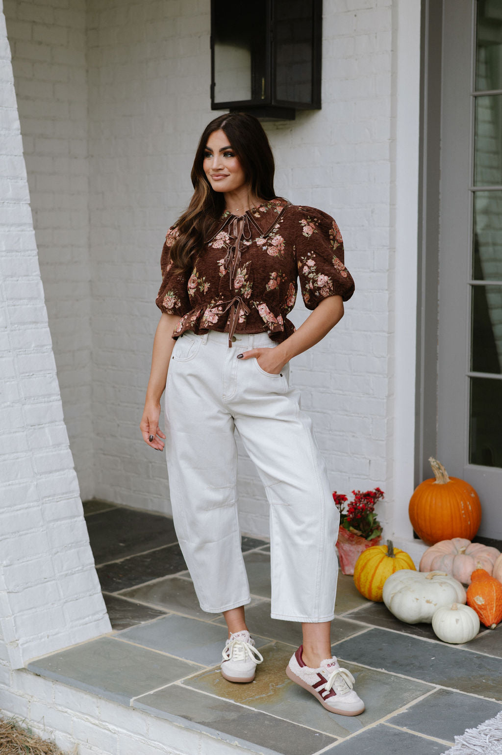 Fall Floral Tie Blouse